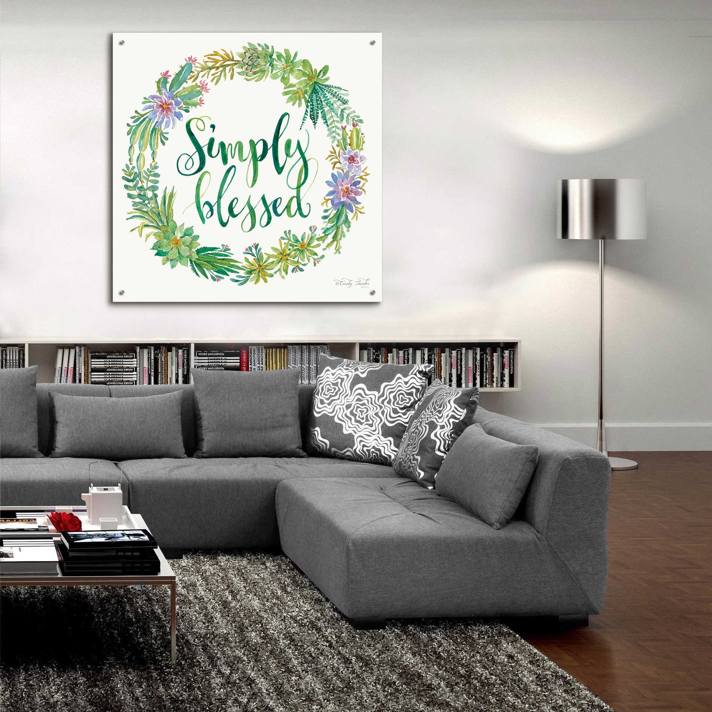 Epic Art 'Simply Blessed Succulent Wreath' by Cindy Jacobs, Acrylic Glass Wall Art,36x36