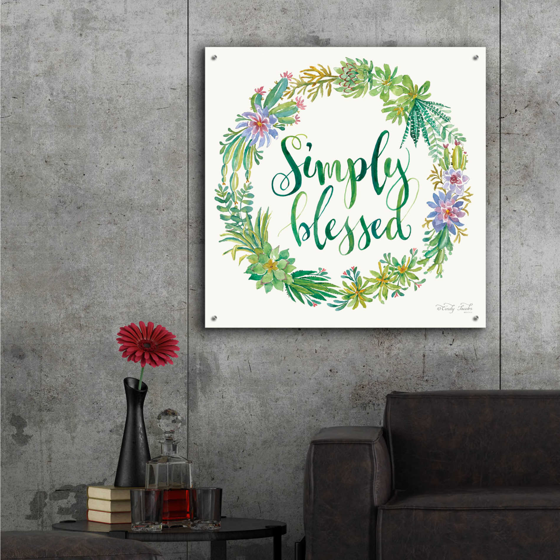 Epic Art 'Simply Blessed Succulent Wreath' by Cindy Jacobs, Acrylic Glass Wall Art,36x36