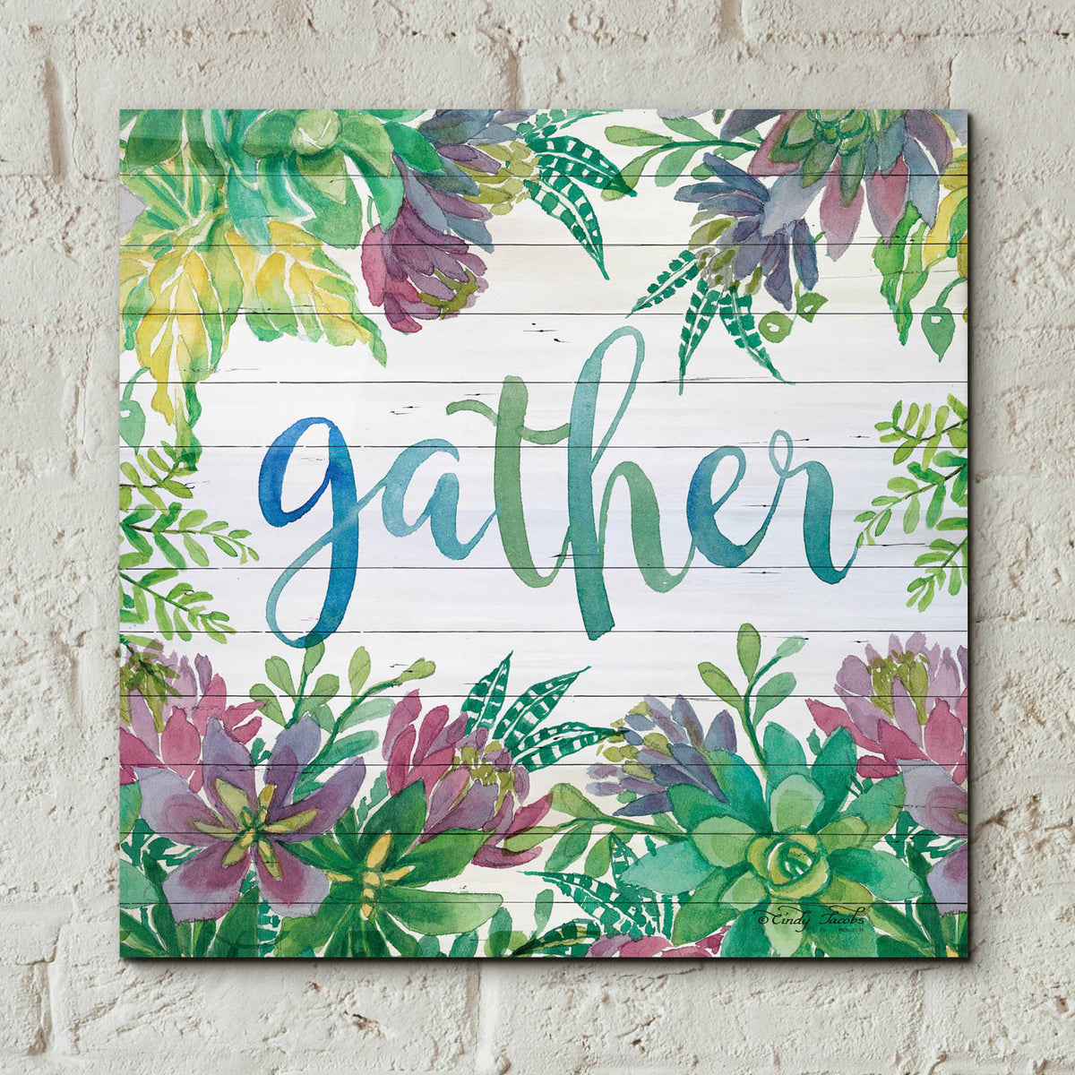 Epic Art 'Gather Succulents' by Cindy Jacobs, Acrylic Glass Wall Art,12x12