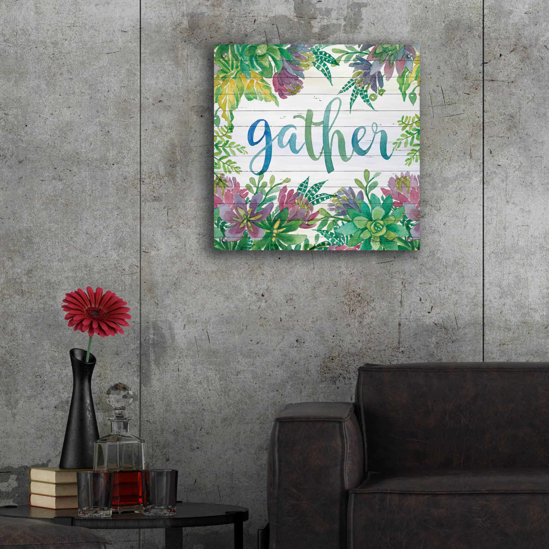 Epic Art 'Gather Succulents' by Cindy Jacobs, Acrylic Glass Wall Art,24x24