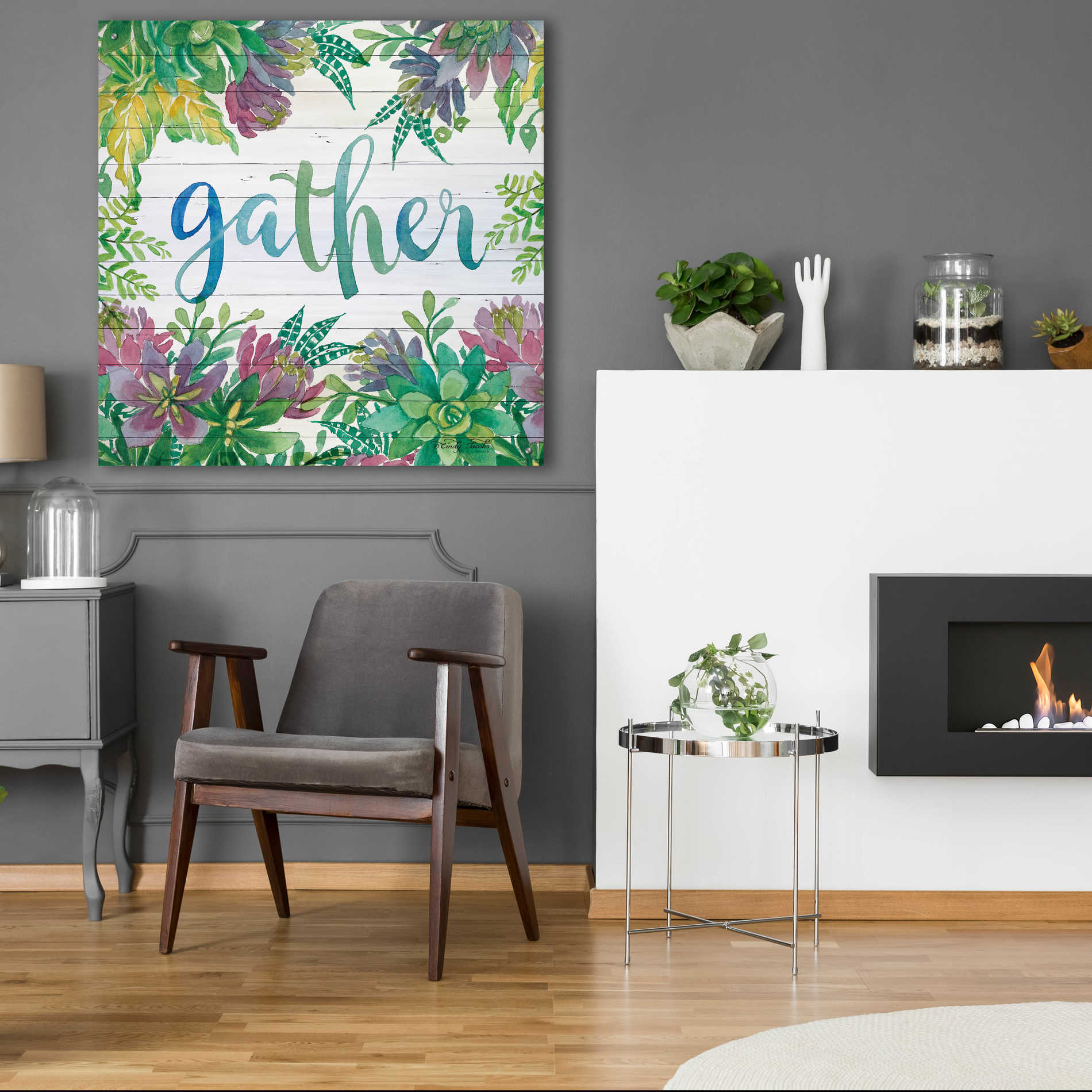 Epic Art 'Gather Succulents' by Cindy Jacobs, Acrylic Glass Wall Art,36x36
