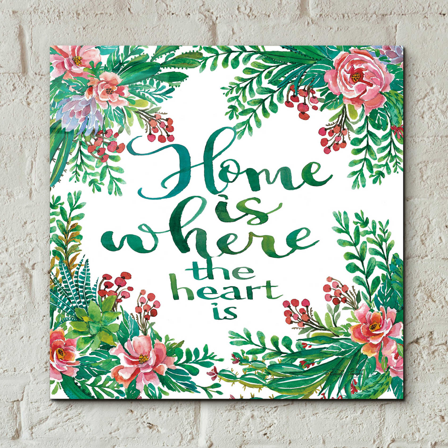 Epic Art 'Home Is Succulents' by Cindy Jacobs, Acrylic Glass Wall Art,12x12