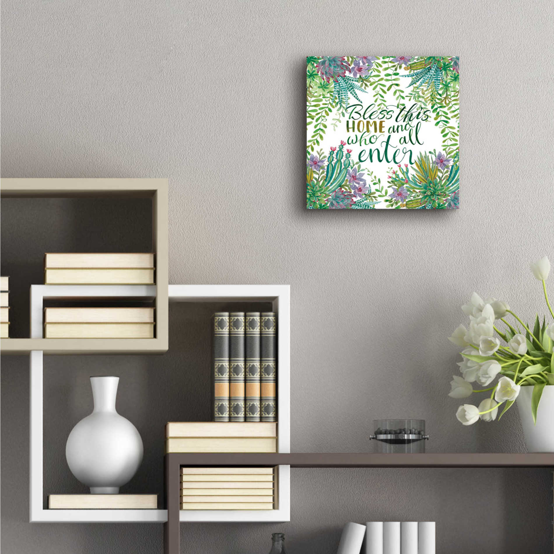 Epic Art 'Bless This Home Succulents' by Cindy Jacobs, Acrylic Glass Wall Art,12x12