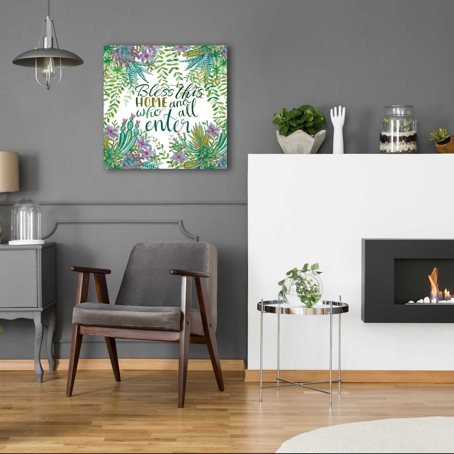 Epic Art 'Bless This Home Succulents' by Cindy Jacobs, Acrylic Glass Wall Art,24x24