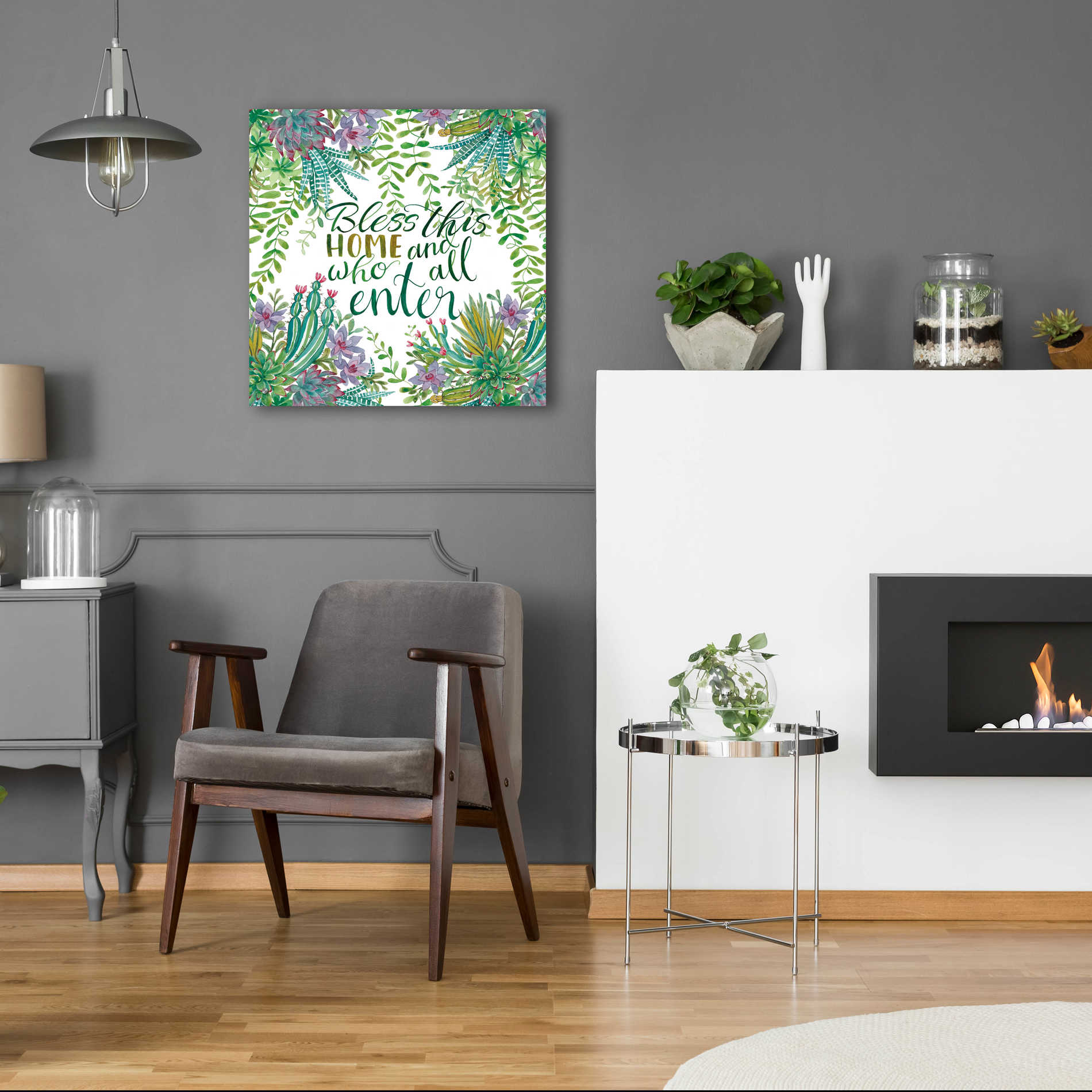 Epic Art 'Bless This Home Succulents' by Cindy Jacobs, Acrylic Glass Wall Art,24x24