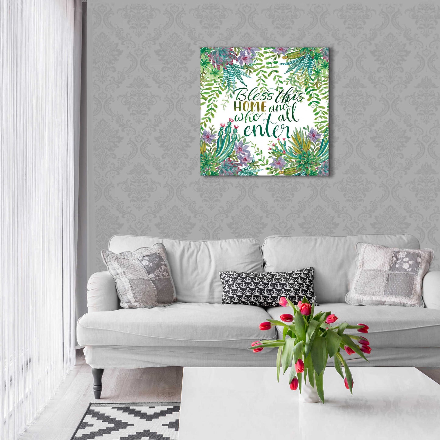 Epic Art 'Bless This Home Succulents' by Cindy Jacobs, Acrylic Glass Wall Art,24x24