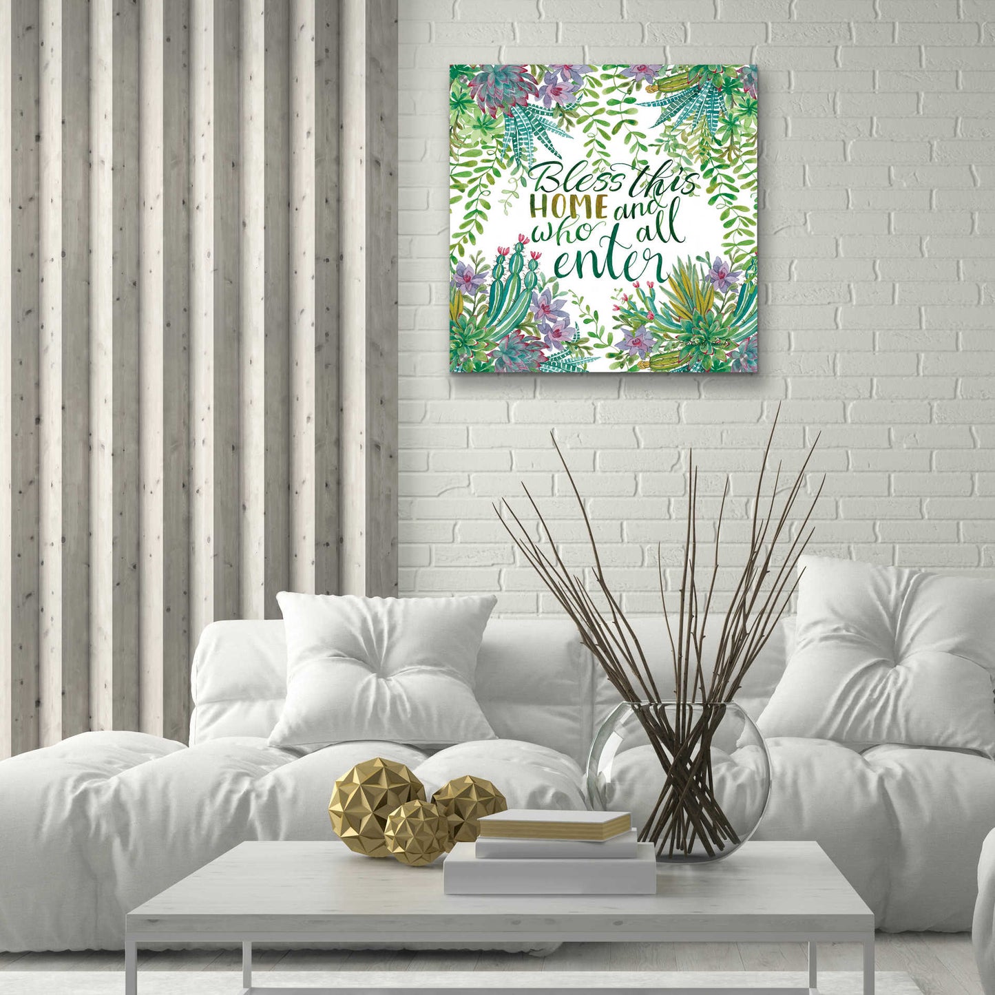 Epic Art 'Bless This Home Succulents' by Cindy Jacobs, Acrylic Glass Wall Art,24x24