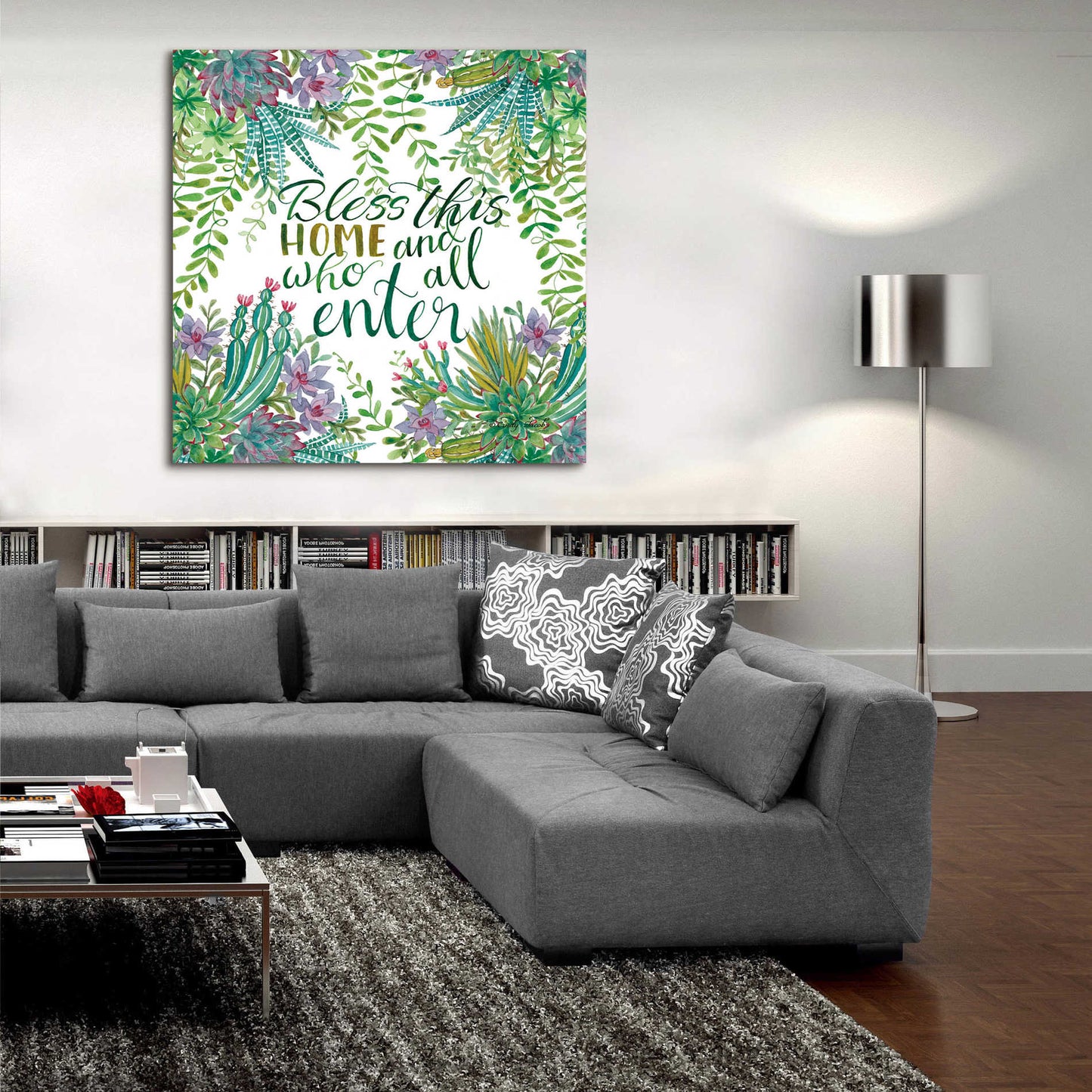 Epic Art 'Bless This Home Succulents' by Cindy Jacobs, Acrylic Glass Wall Art,36x36