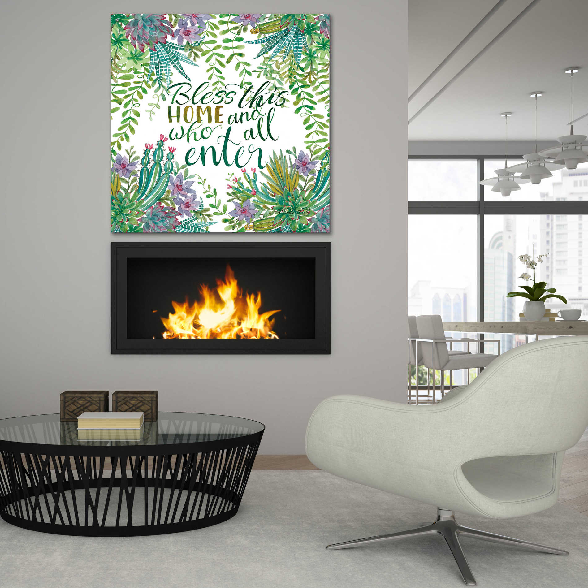 Epic Art 'Bless This Home Succulents' by Cindy Jacobs, Acrylic Glass Wall Art,36x36