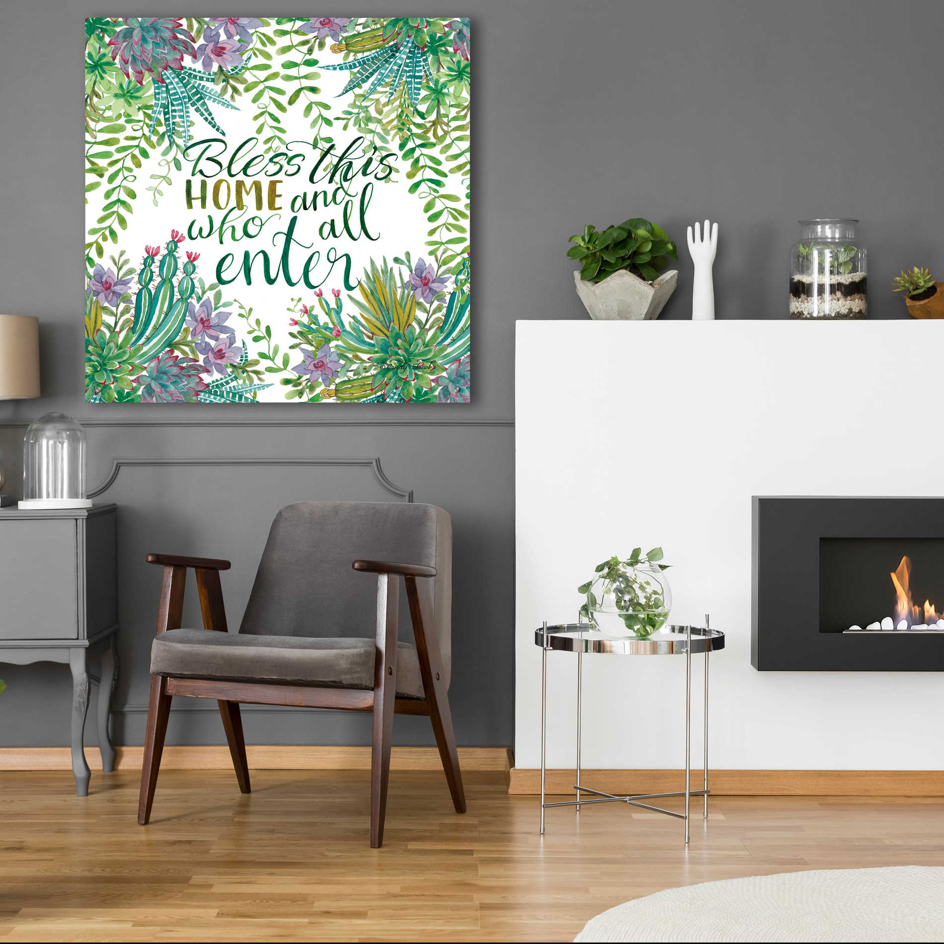 Epic Art 'Bless This Home Succulents' by Cindy Jacobs, Acrylic Glass Wall Art,36x36