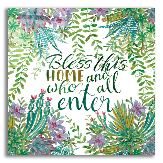 Epic Art 'Bless This Home Succulents' by Cindy Jacobs, Acrylic Glass Wall Art