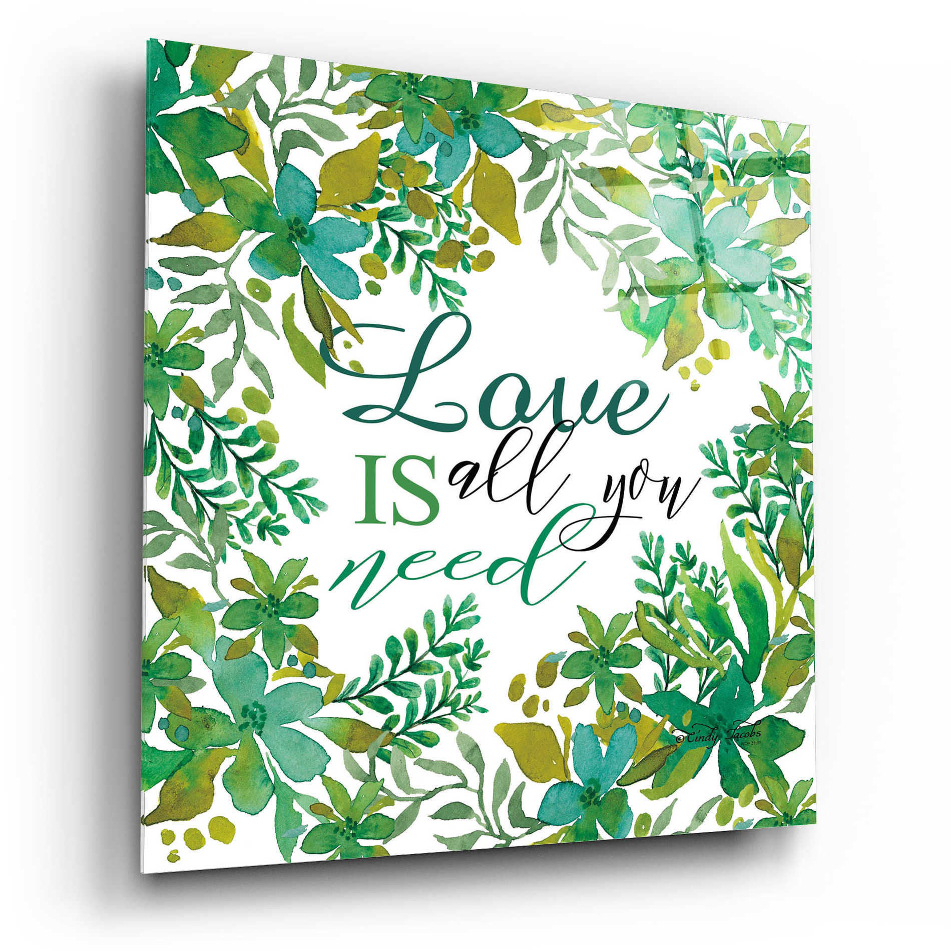 Epic Art 'Love Is Greenery' by Cindy Jacobs, Acrylic Glass Wall Art,12x12