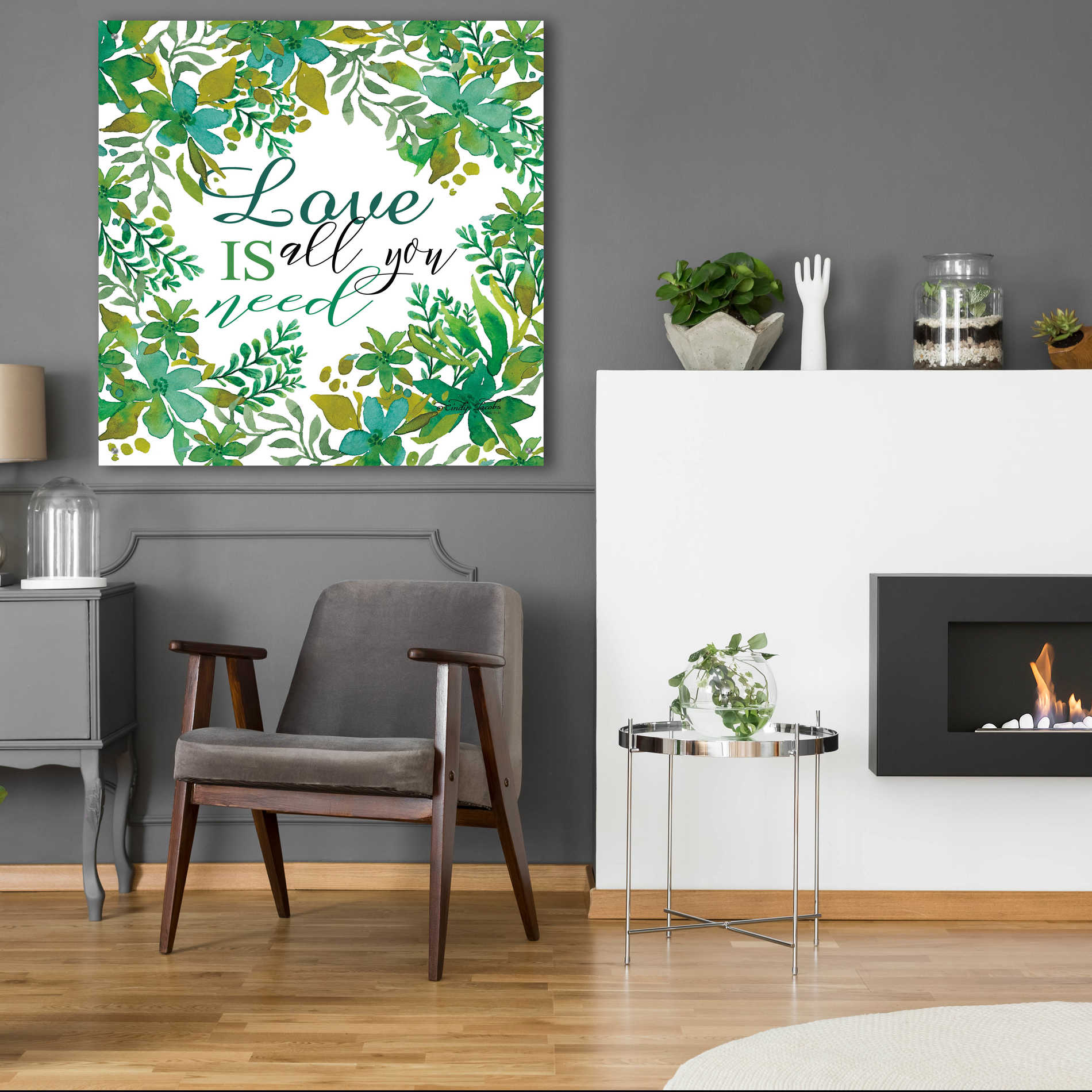 Epic Art 'Love Is Greenery' by Cindy Jacobs, Acrylic Glass Wall Art,36x36