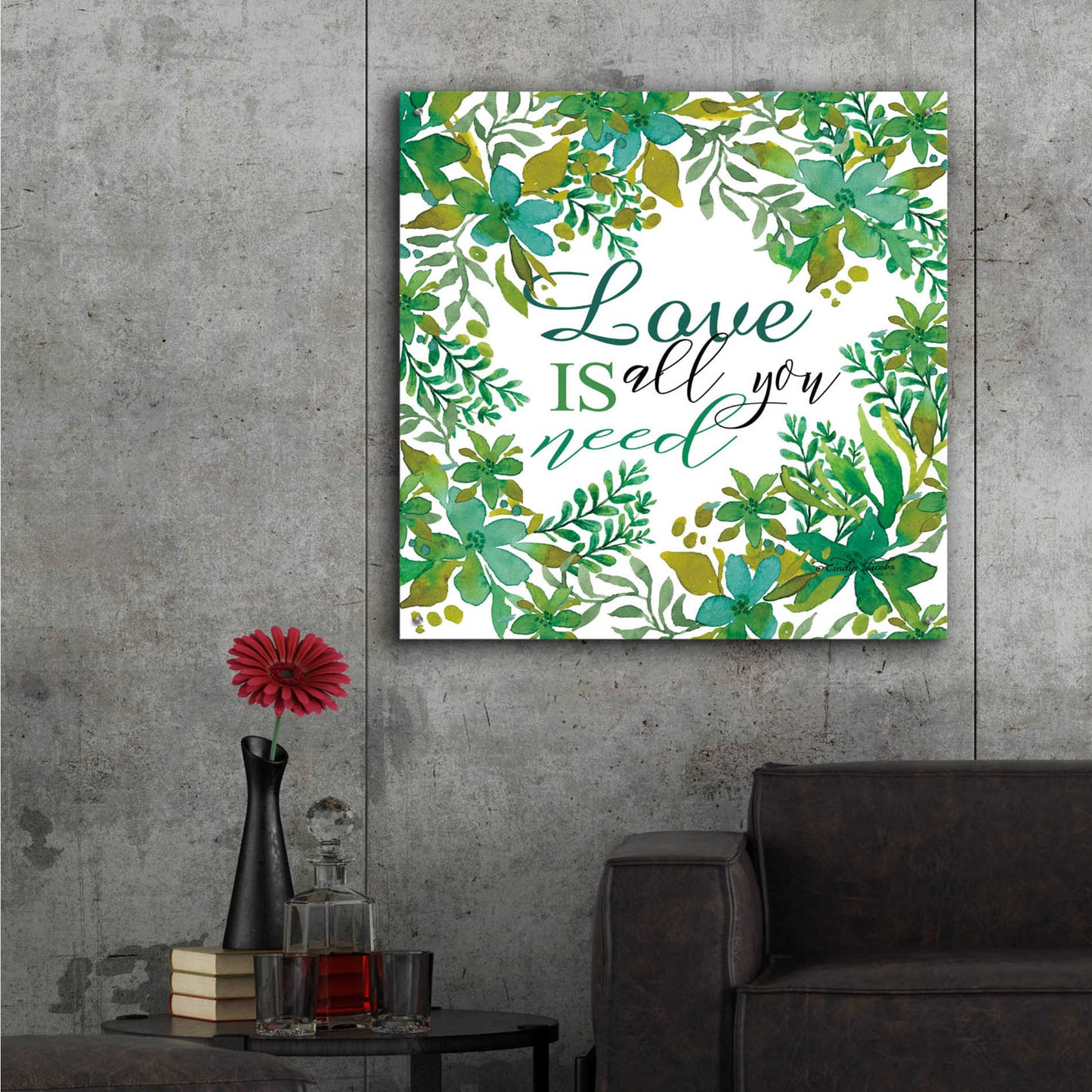 Epic Art 'Love Is Greenery' by Cindy Jacobs, Acrylic Glass Wall Art,36x36