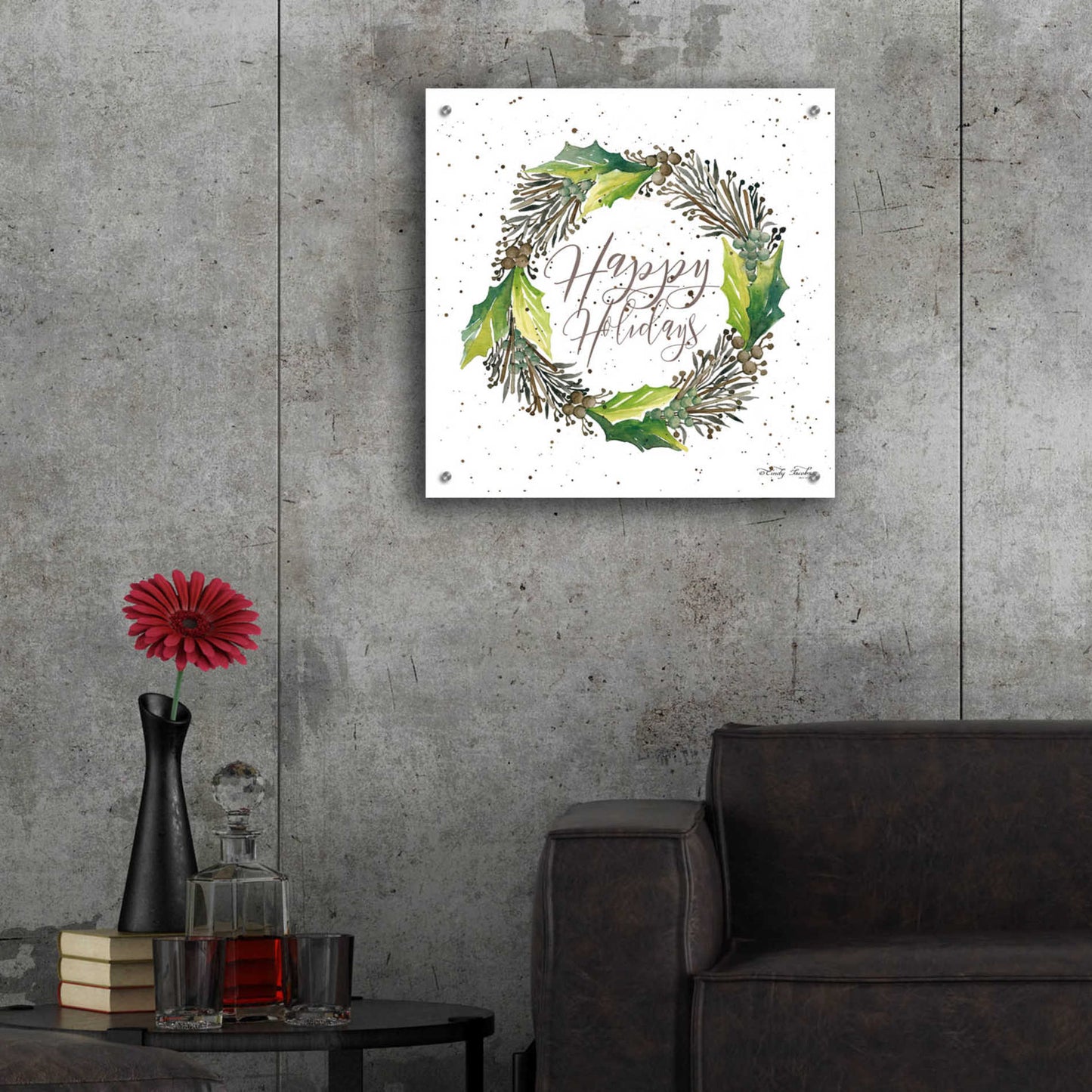 Epic Art 'Happy Holidays Wreath' by Cindy Jacobs, Acrylic Glass Wall Art,24x24