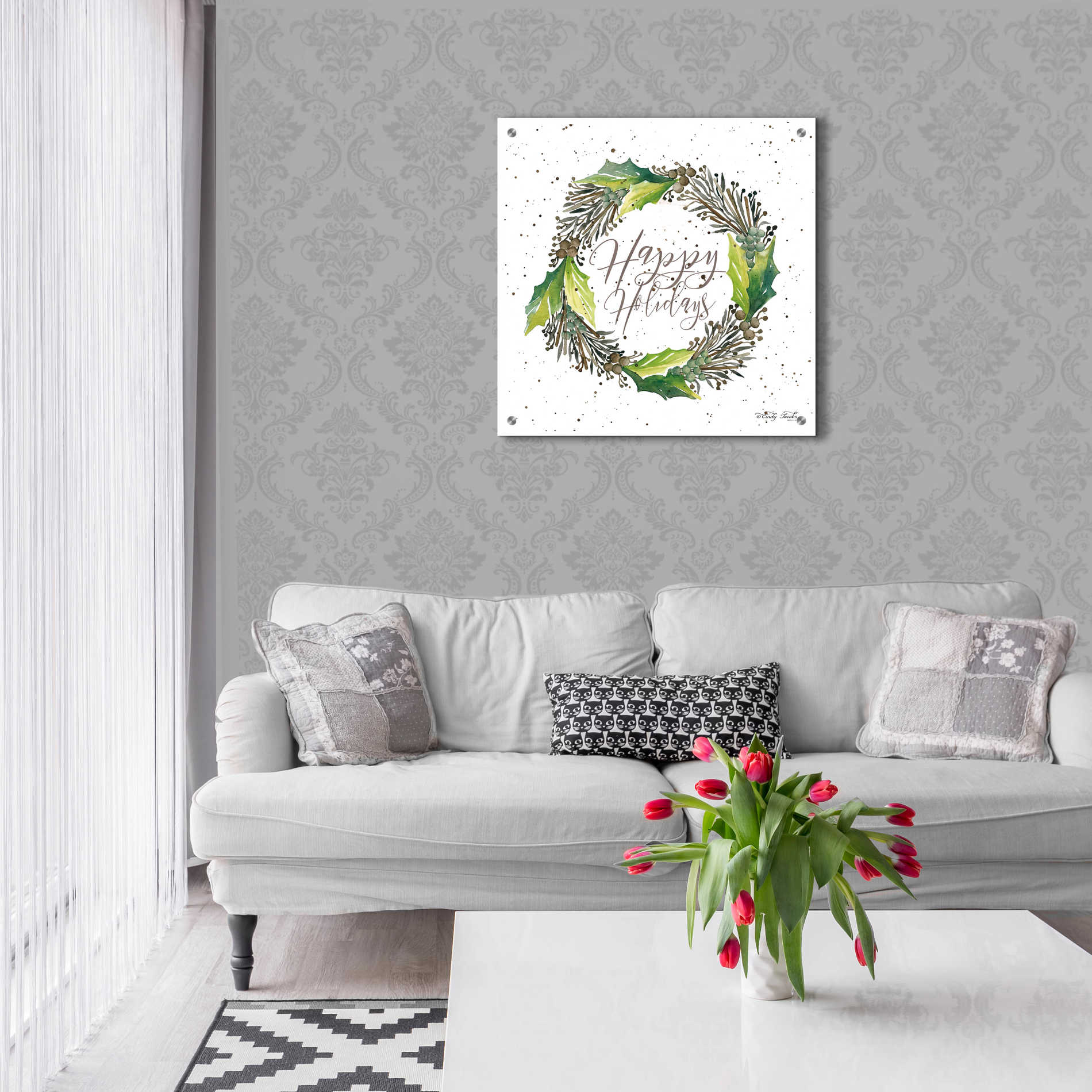 Epic Art 'Happy Holidays Wreath' by Cindy Jacobs, Acrylic Glass Wall Art,24x24