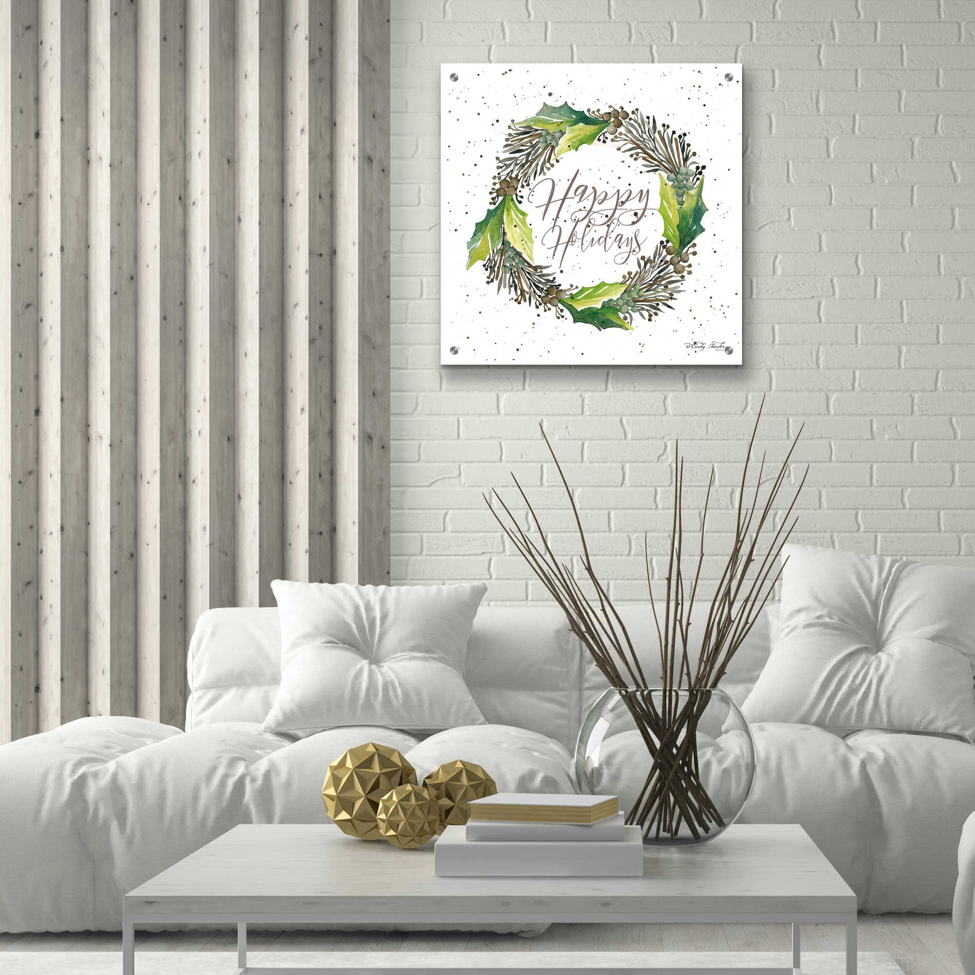 Epic Art 'Happy Holidays Wreath' by Cindy Jacobs, Acrylic Glass Wall Art,24x24