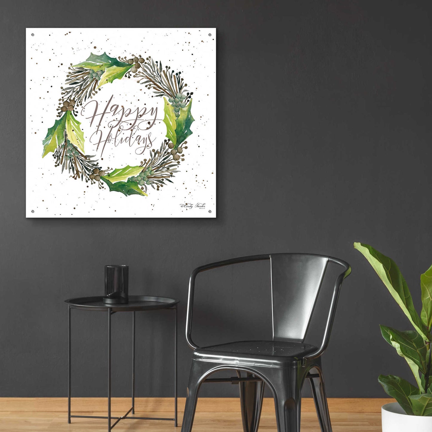 Epic Art 'Happy Holidays Wreath' by Cindy Jacobs, Acrylic Glass Wall Art,36x36