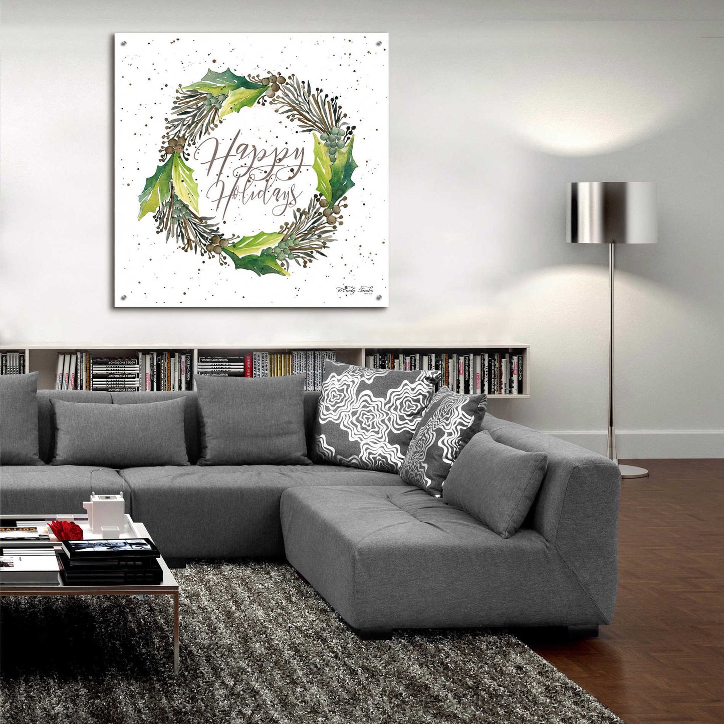 Epic Art 'Happy Holidays Wreath' by Cindy Jacobs, Acrylic Glass Wall Art,36x36