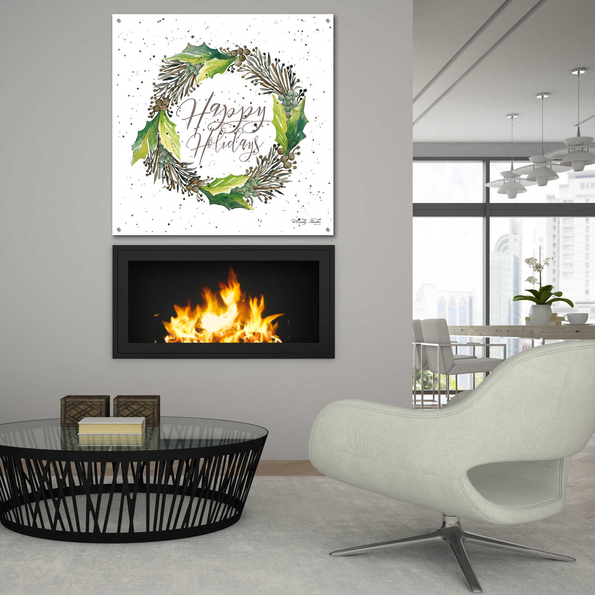 Epic Art 'Happy Holidays Wreath' by Cindy Jacobs, Acrylic Glass Wall Art,36x36