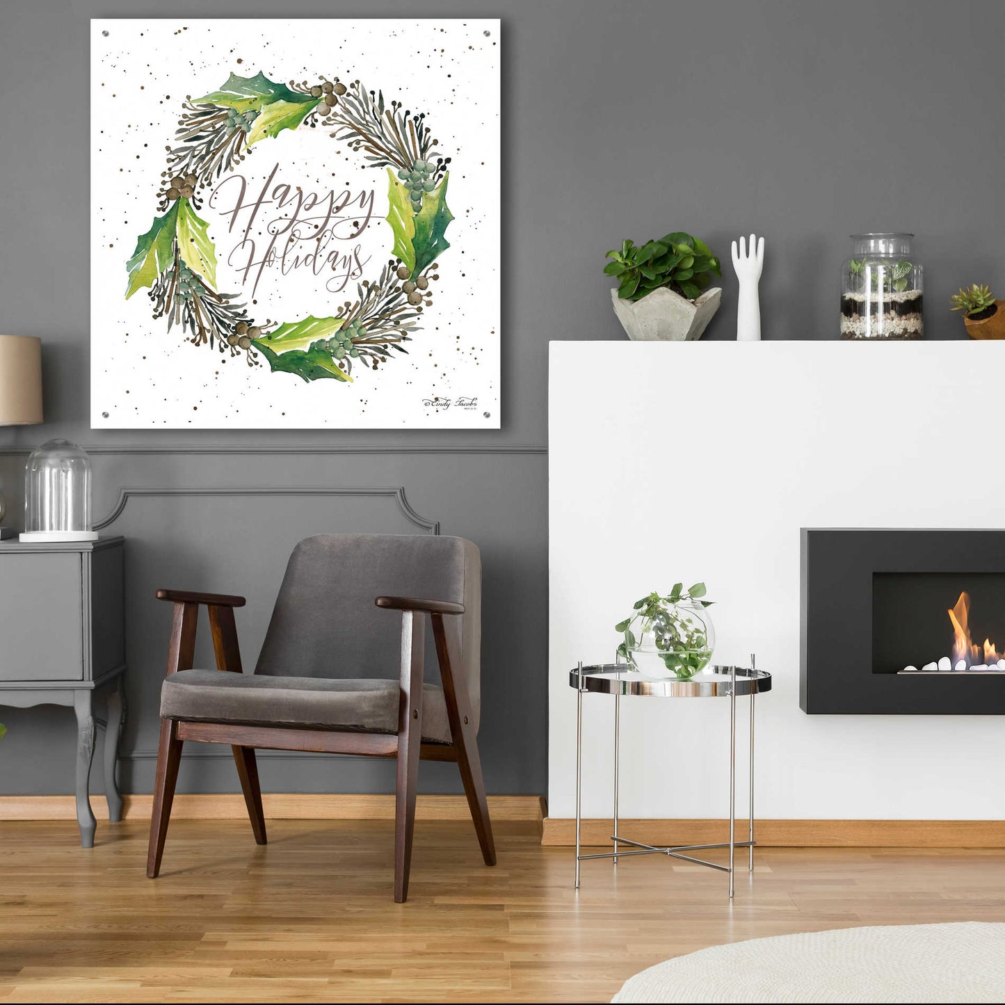 Epic Art 'Happy Holidays Wreath' by Cindy Jacobs, Acrylic Glass Wall Art,36x36