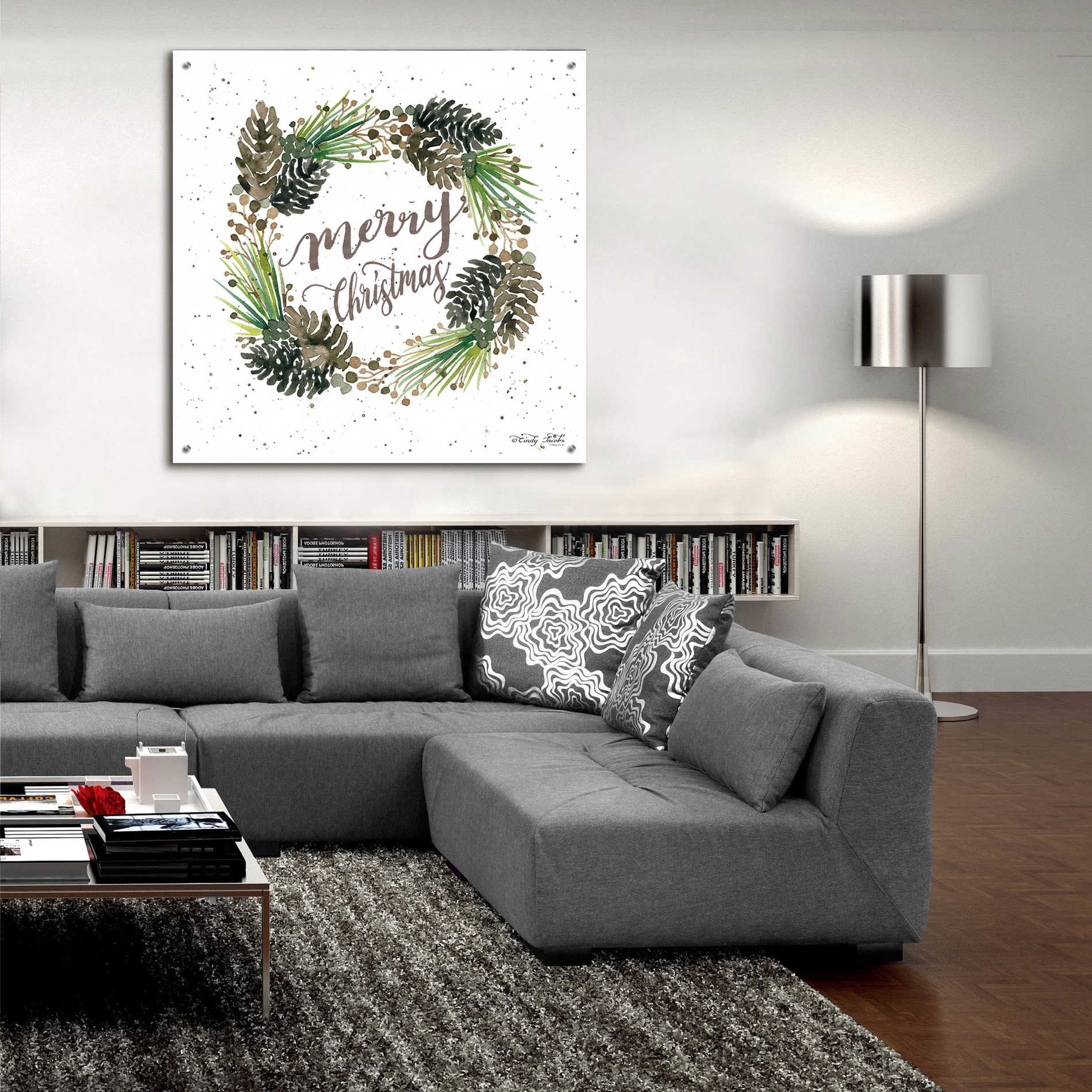 Epic Art 'Christmas Pinecone Wreath' by Cindy Jacobs, Acrylic Glass Wall Art,36x36