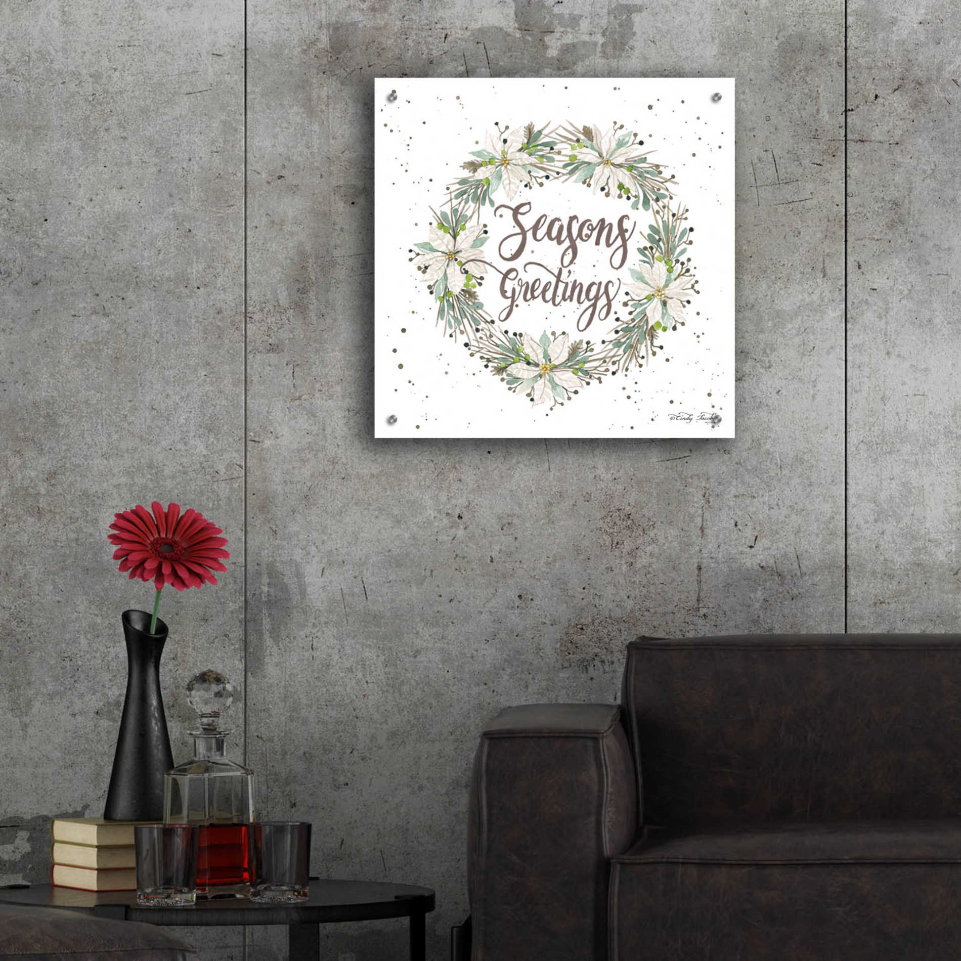 Epic Art 'Seasons Greetings Wreath III' by Cindy Jacobs, Acrylic Glass Wall Art,24x24