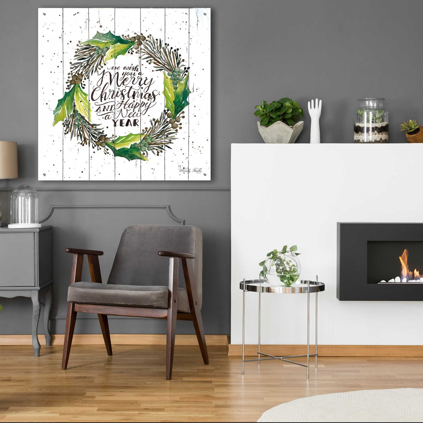 Epic Art 'Merry Christmas and Happy New Year Wreath' by Cindy Jacobs, Acrylic Glass Wall Art,36x36