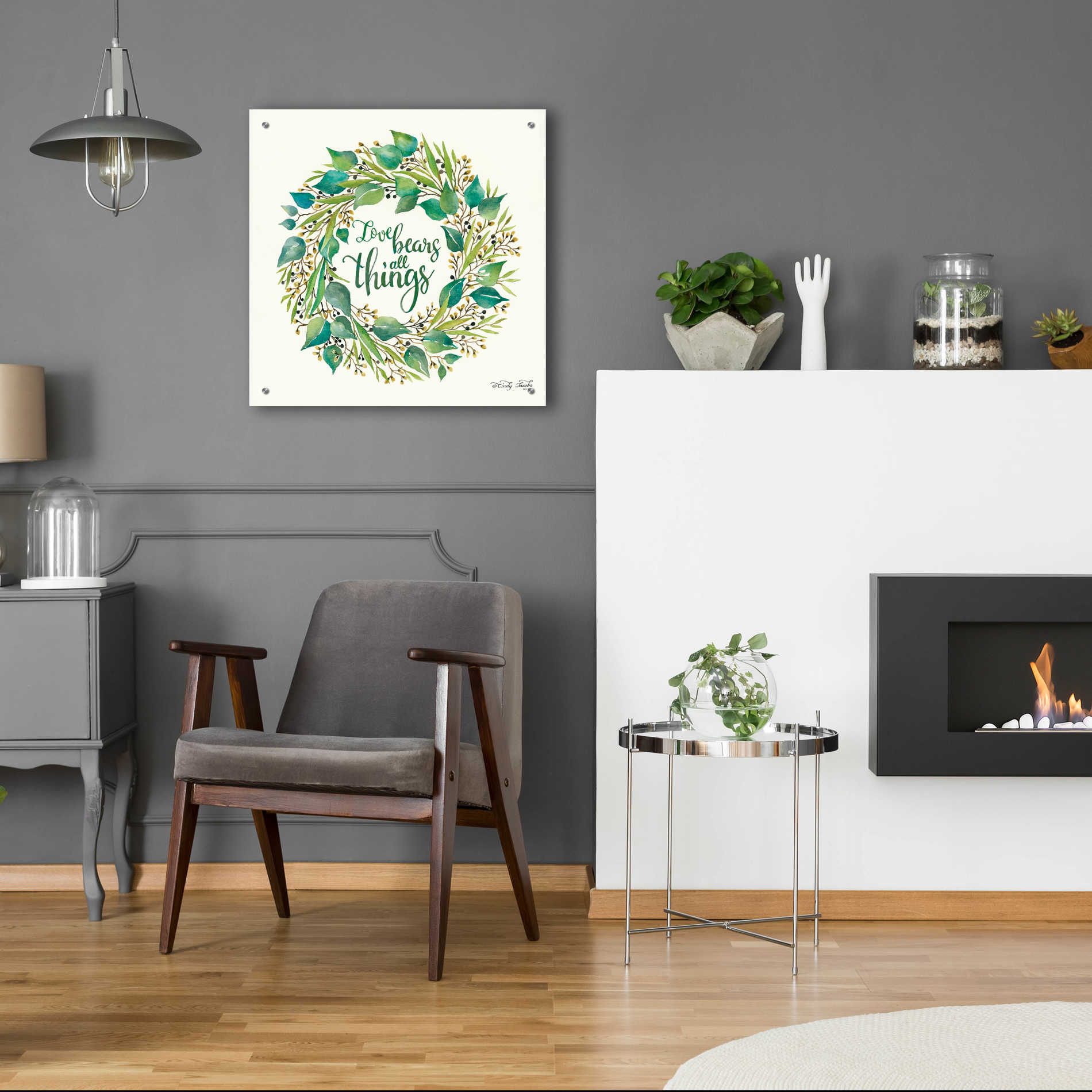 Epic Art 'Love Bears All Things Eucalyptus Wreath' by Cindy Jacobs, Acrylic Glass Wall Art,24x24