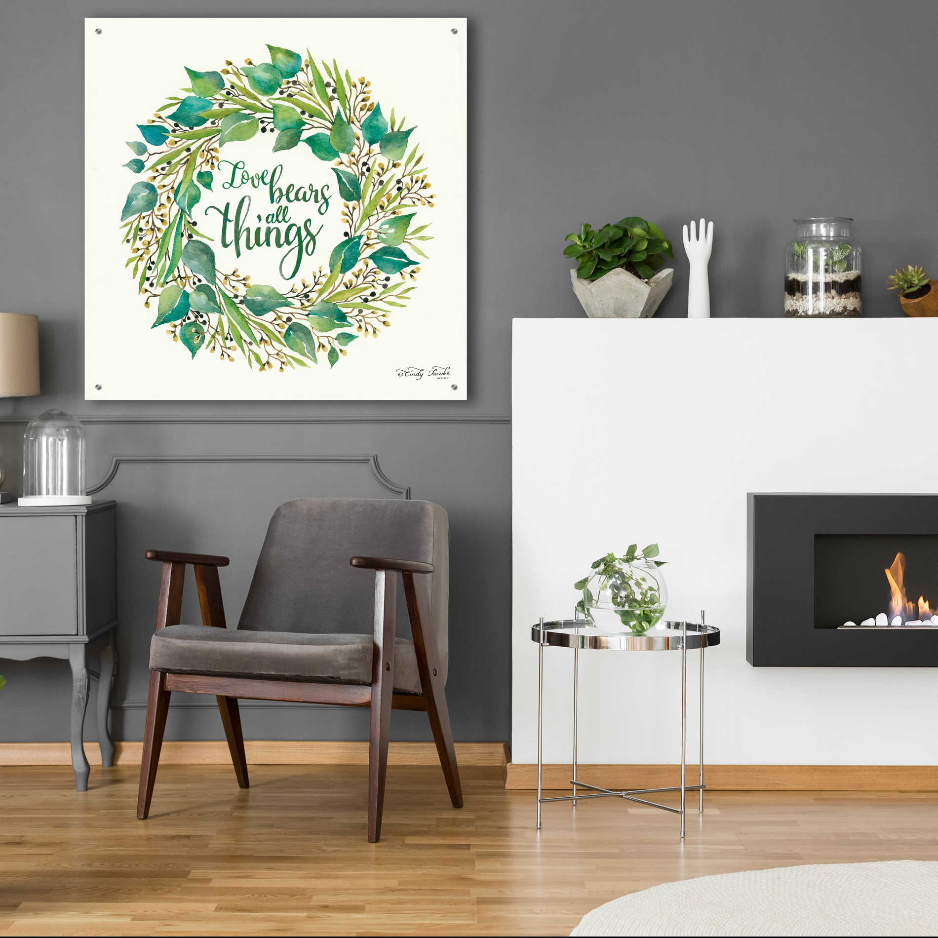 Epic Art 'Love Bears All Things Eucalyptus Wreath' by Cindy Jacobs, Acrylic Glass Wall Art,36x36