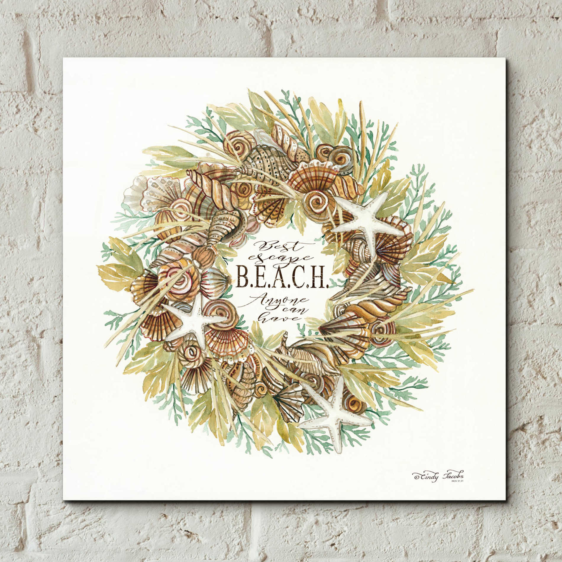 Epic Art 'Best Escape Shell Wreath' by Cindy Jacobs, Acrylic Glass Wall Art,12x12
