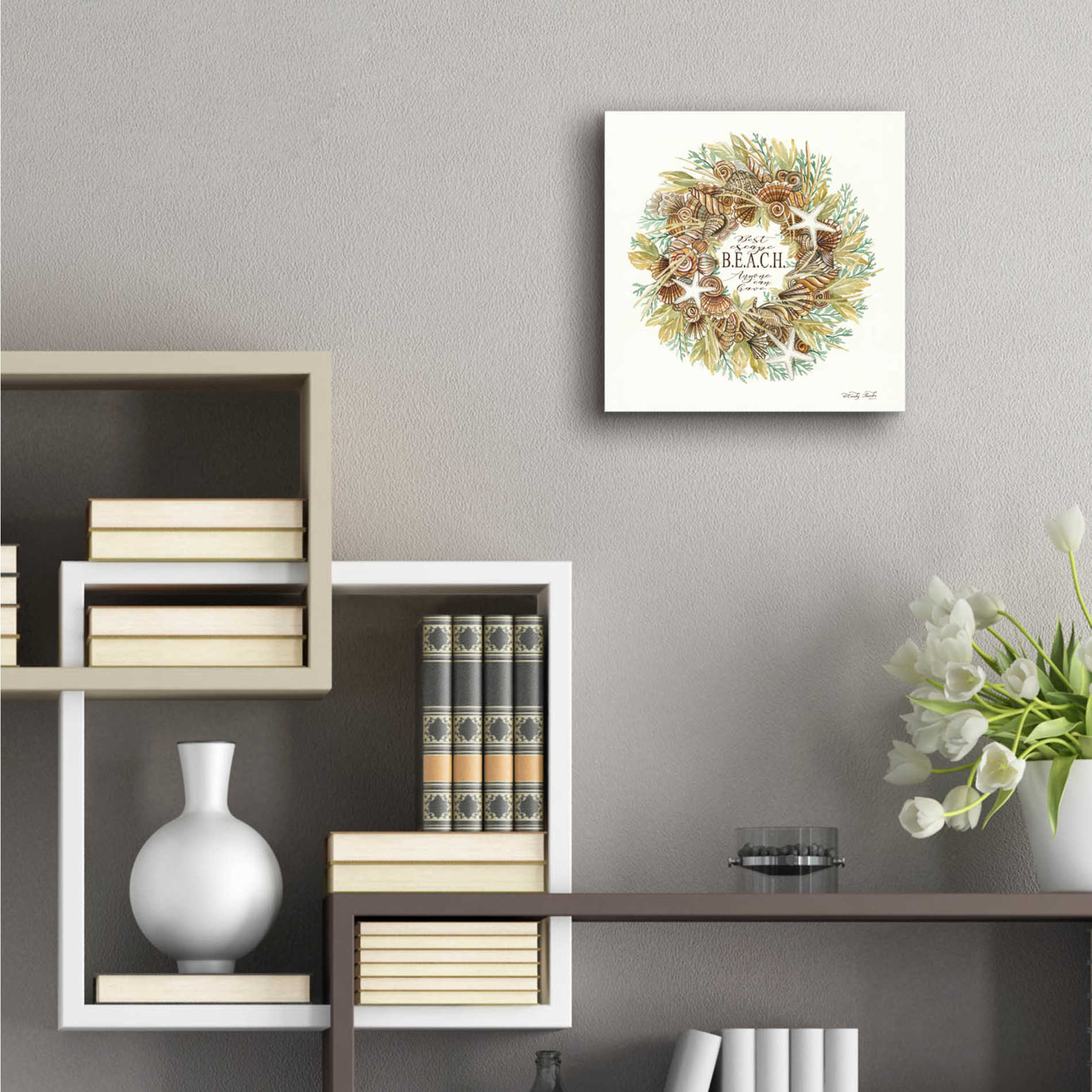 Epic Art 'Best Escape Shell Wreath' by Cindy Jacobs, Acrylic Glass Wall Art,12x12