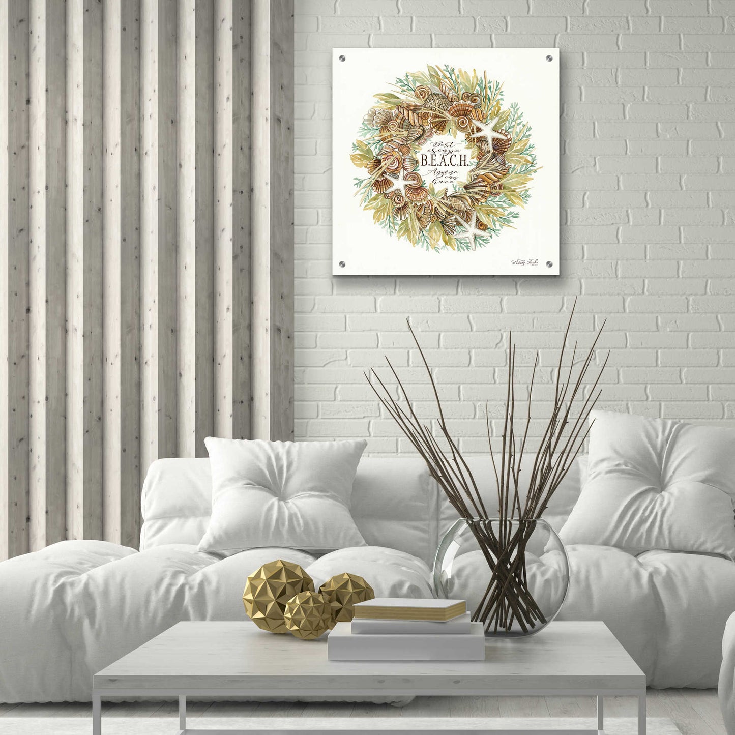 Epic Art 'Best Escape Shell Wreath' by Cindy Jacobs, Acrylic Glass Wall Art,24x24