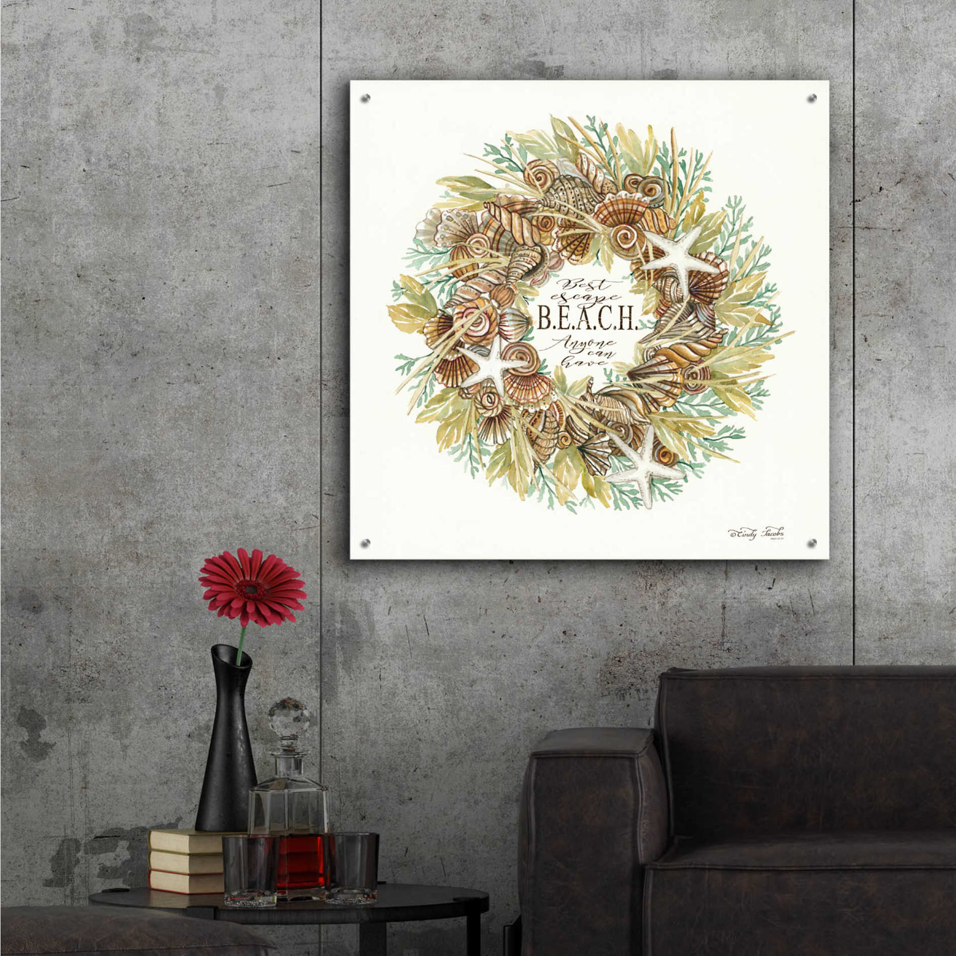 Epic Art 'Best Escape Shell Wreath' by Cindy Jacobs, Acrylic Glass Wall Art,36x36
