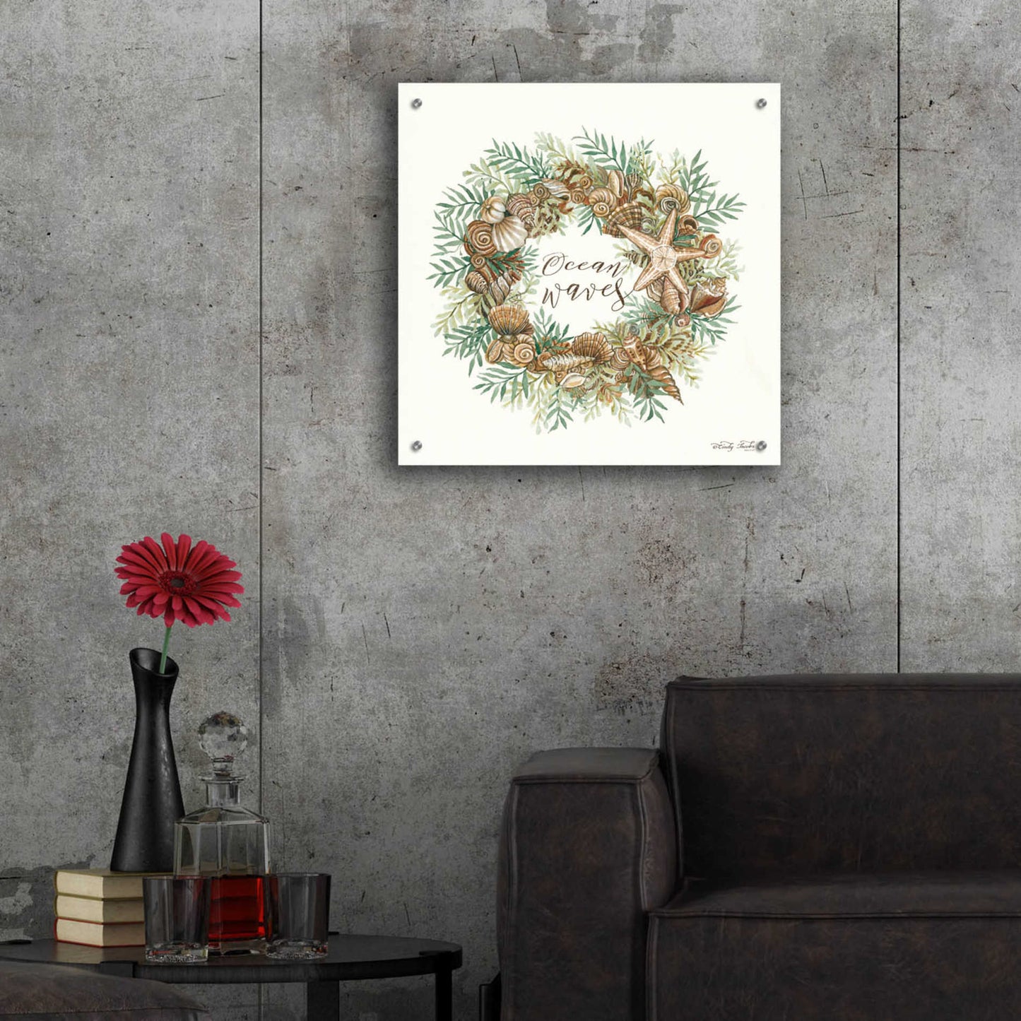 Epic Art 'Ocean Waves Shell Wreath' by Cindy Jacobs, Acrylic Glass Wall Art,24x24