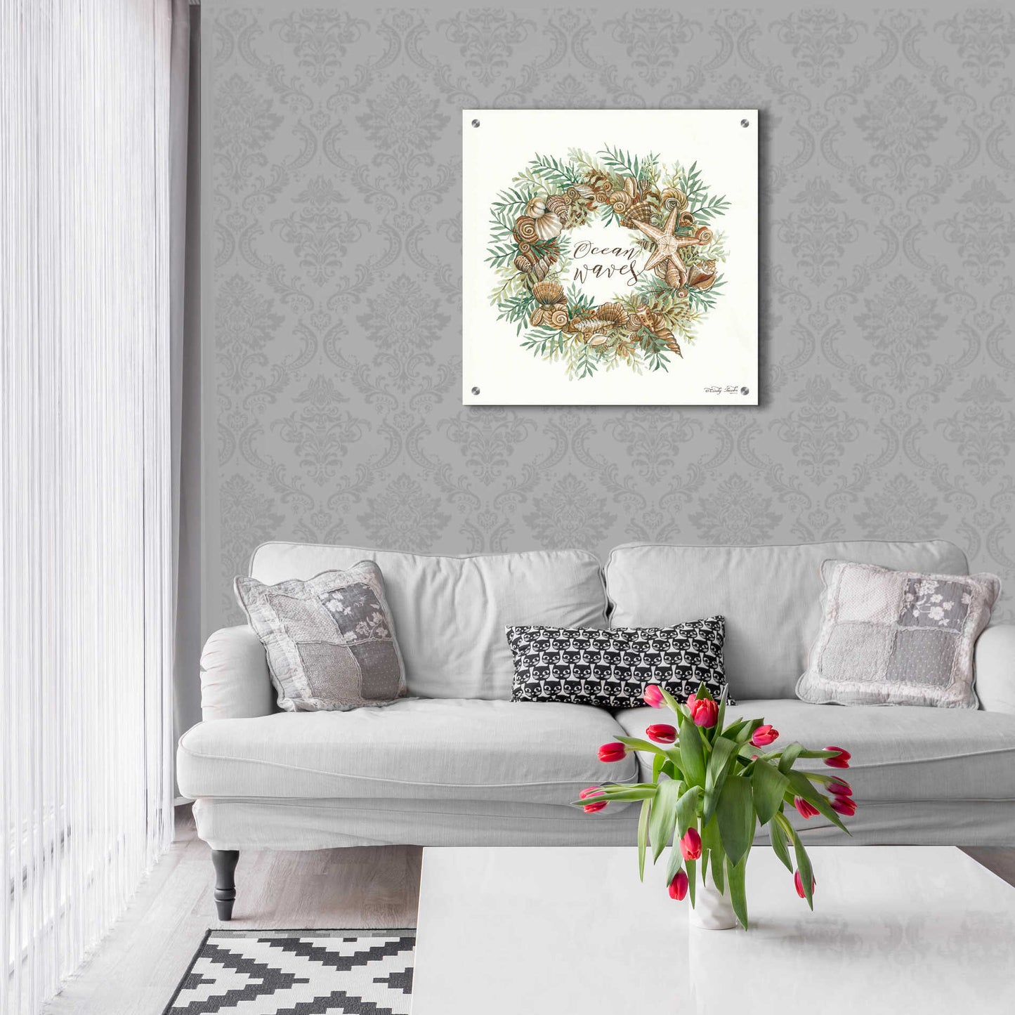 Epic Art 'Ocean Waves Shell Wreath' by Cindy Jacobs, Acrylic Glass Wall Art,24x24