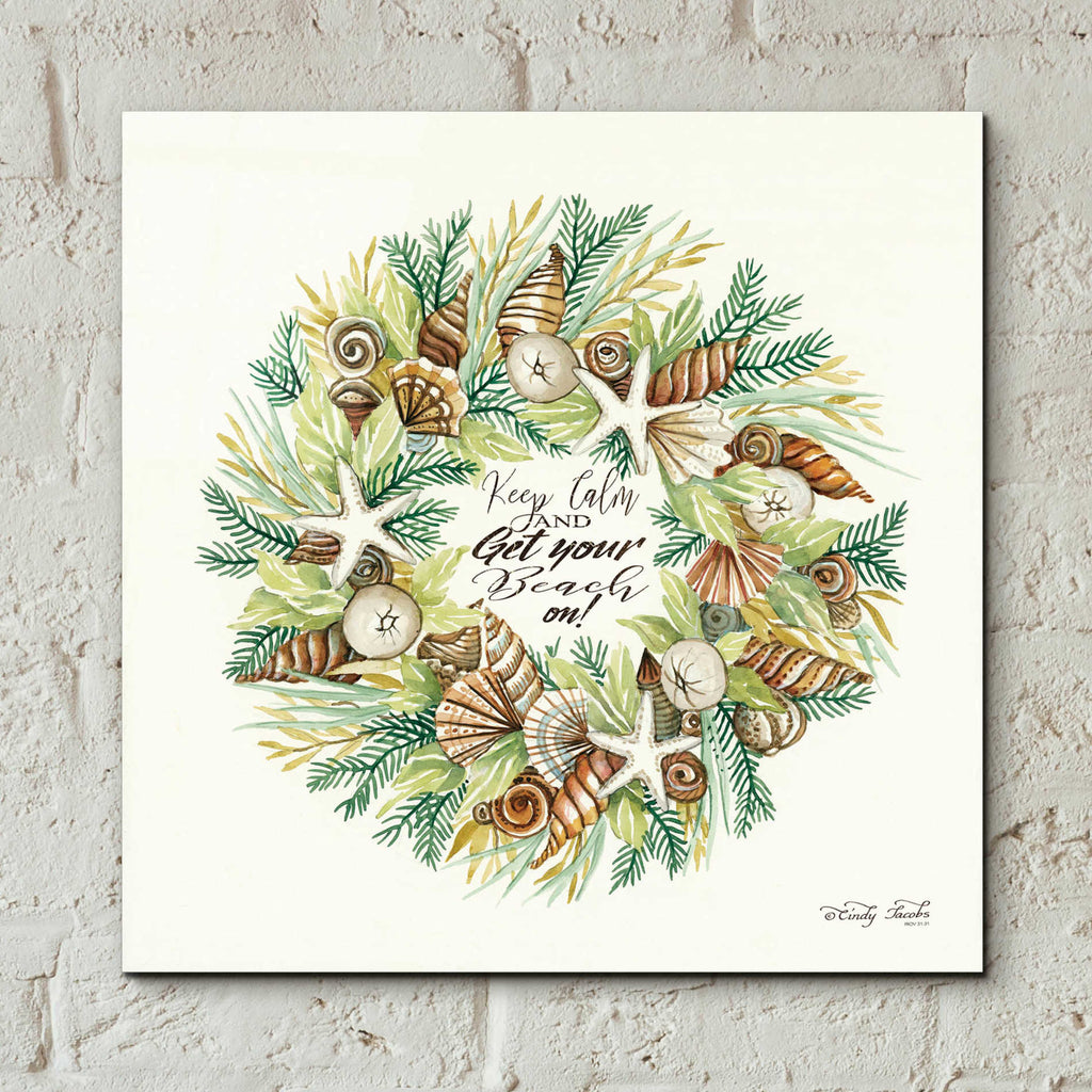 Epic Art 'Get Your Beach On Shell Wreath' by Cindy Jacobs, Acrylic Glass Wall Art,12x12