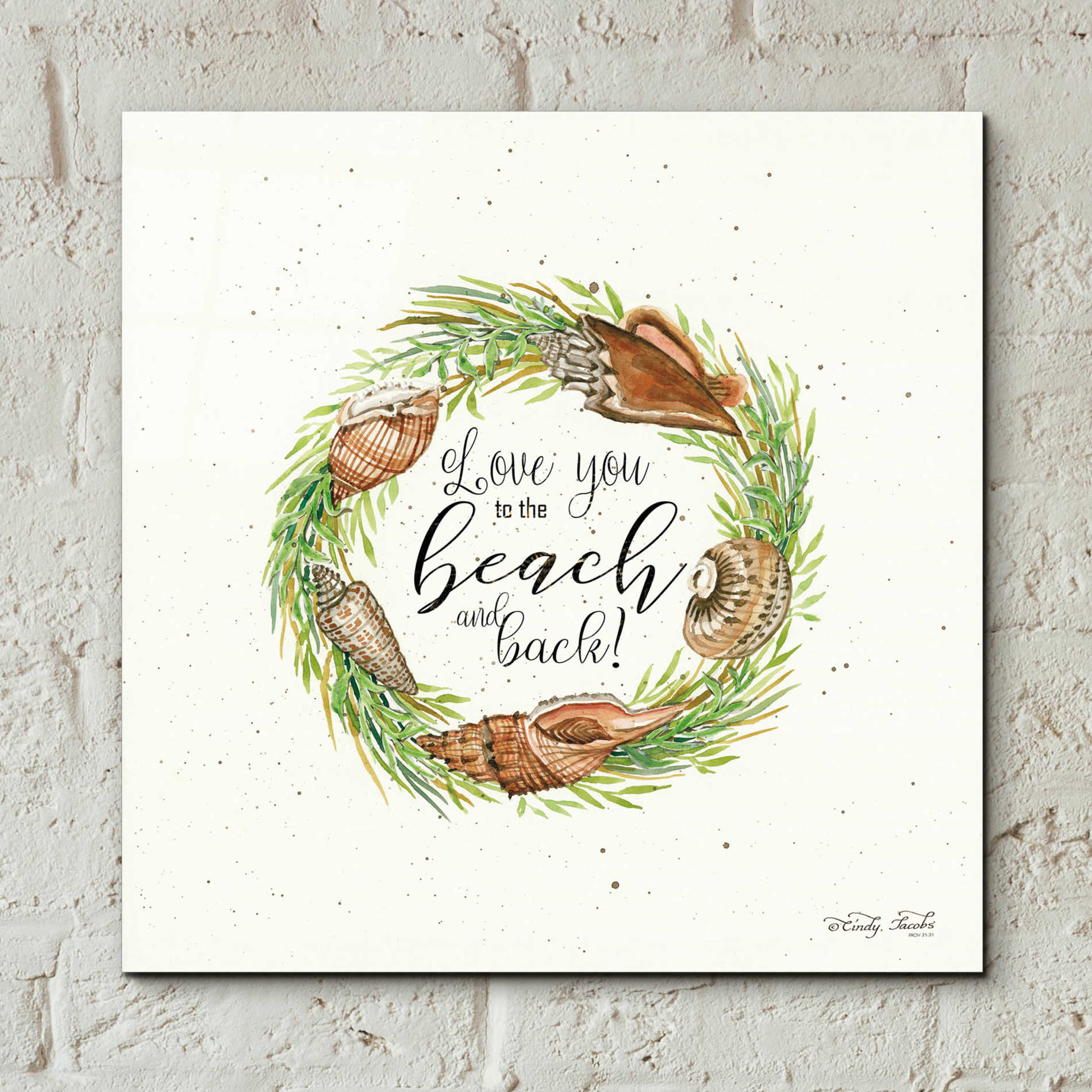 Epic Art 'Love You to the Beach Shell Wreath' by Cindy Jacobs, Acrylic Glass Wall Art,12x12