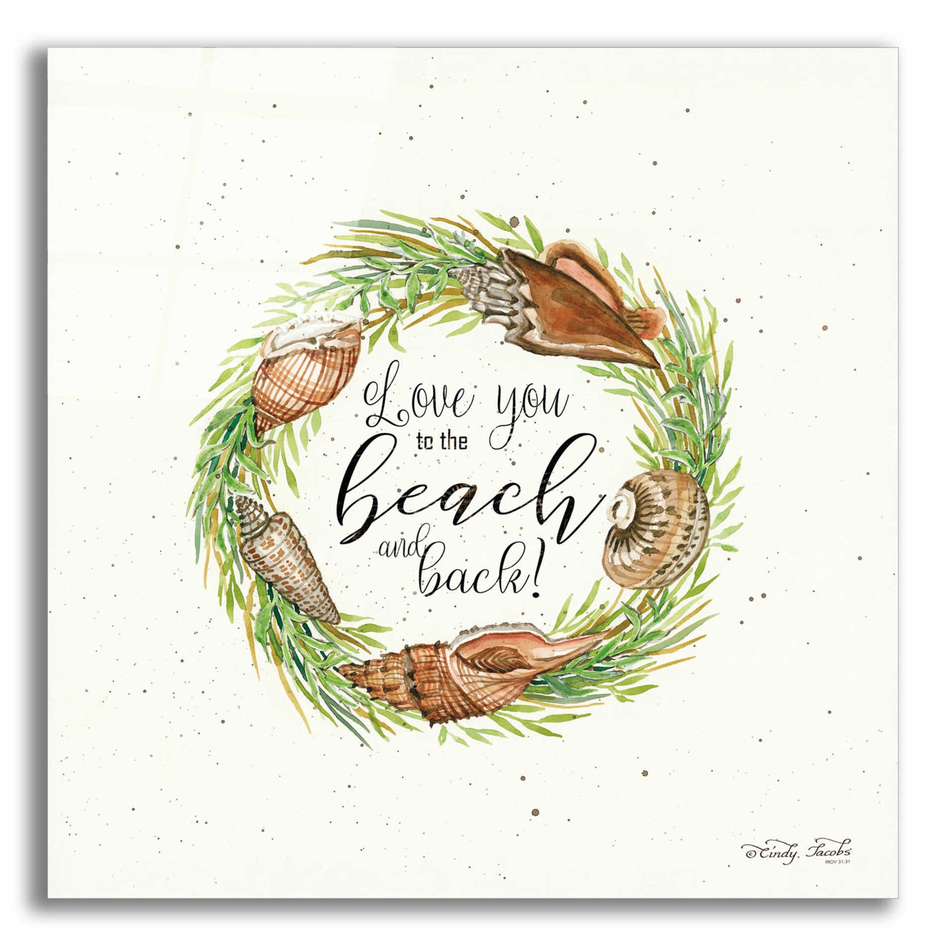 Epic Art 'Love You to the Beach Shell Wreath' by Cindy Jacobs, Acrylic Glass Wall Art,12x12