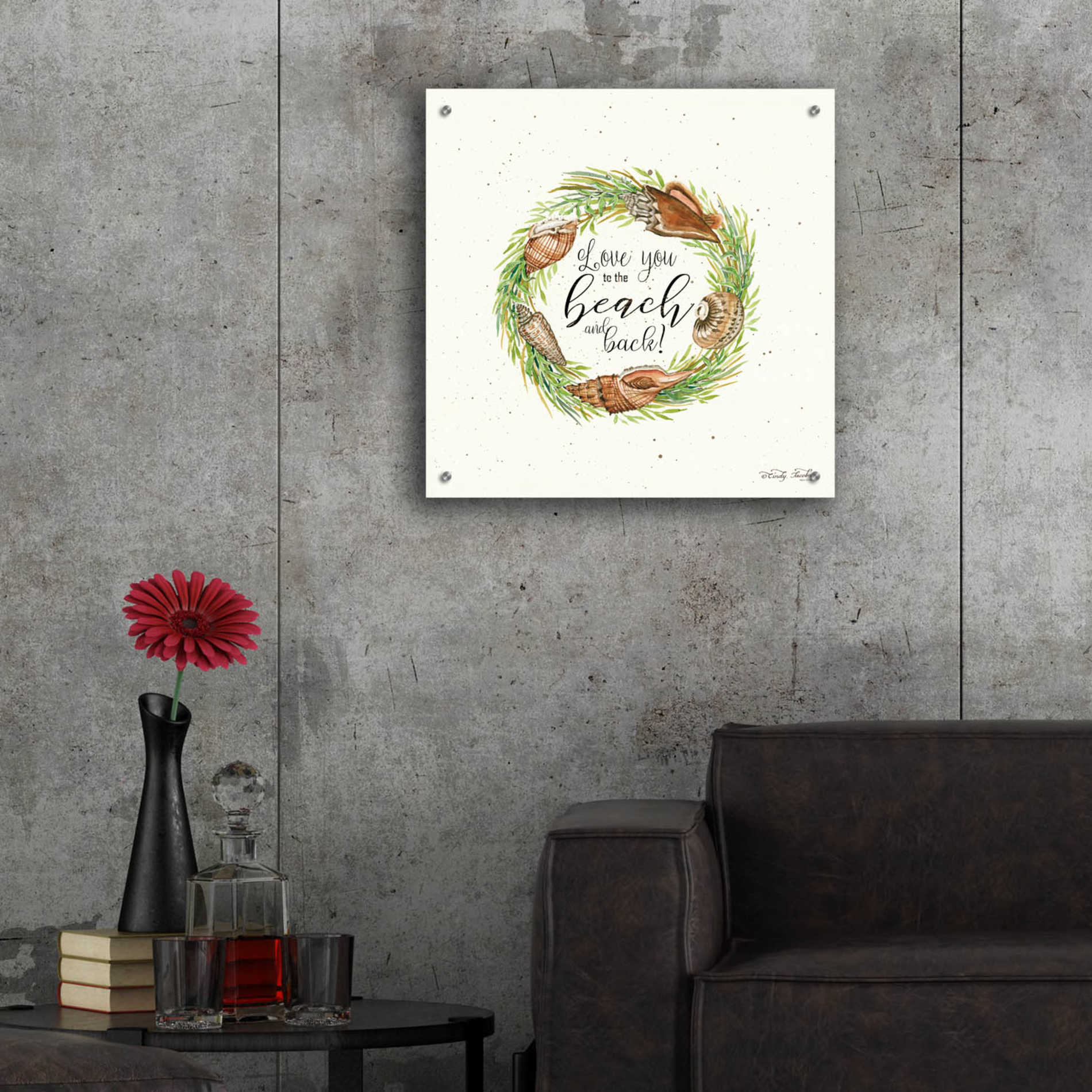 Epic Art 'Love You to the Beach Shell Wreath' by Cindy Jacobs, Acrylic Glass Wall Art,24x24