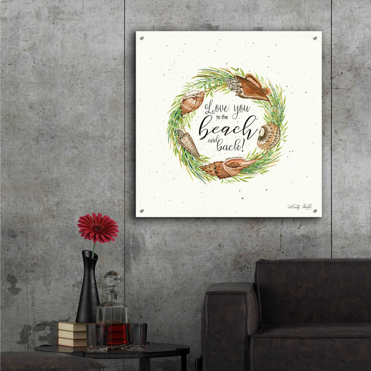 Epic Art 'Love You to the Beach Shell Wreath' by Cindy Jacobs, Acrylic Glass Wall Art,36x36