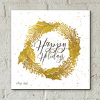 Epic Art 'Happy Holidays Gold Wreath' by Cindy Jacobs, Acrylic Glass Wall Art,12x12