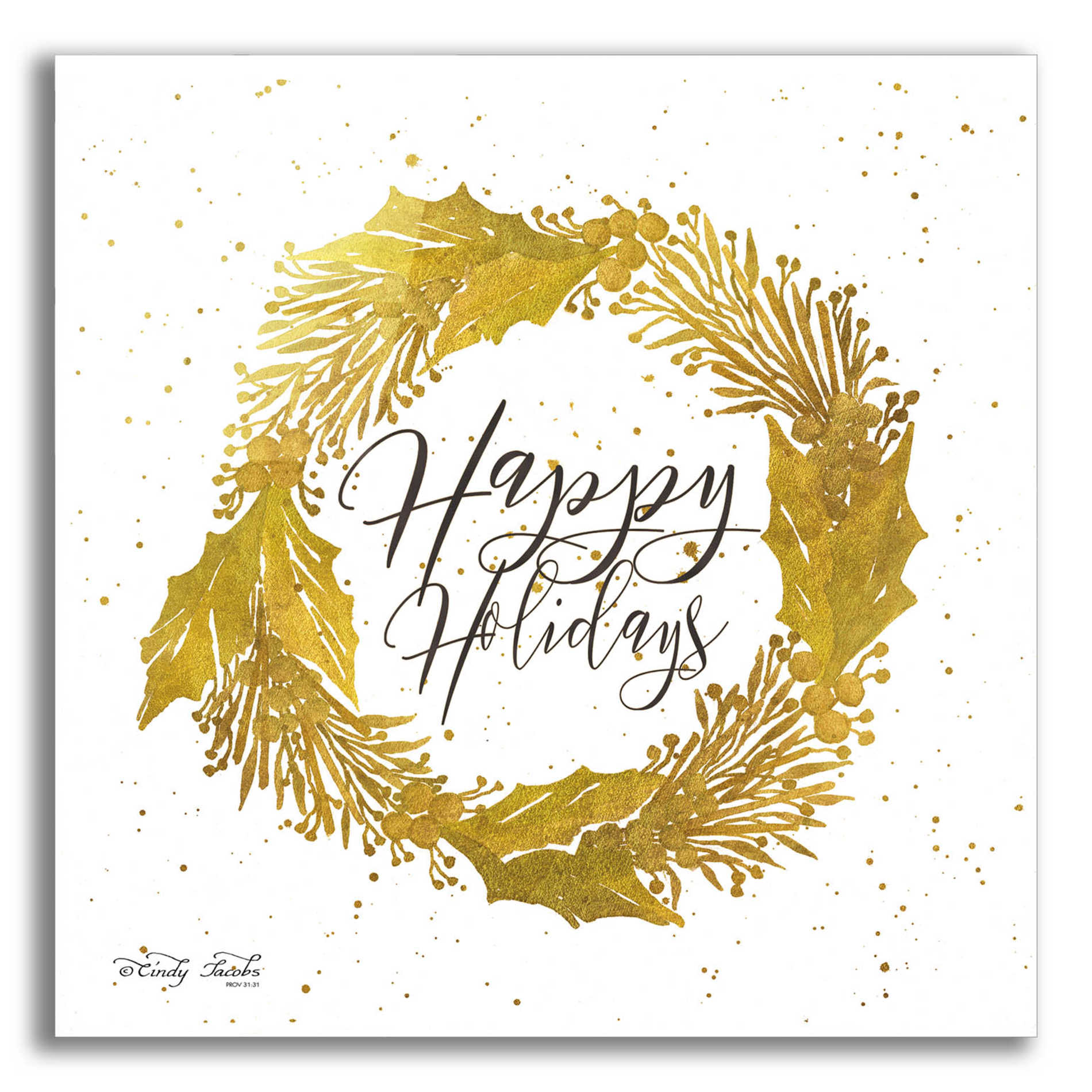 Epic Art 'Happy Holidays Gold Wreath' by Cindy Jacobs, Acrylic Glass Wall Art,12x12