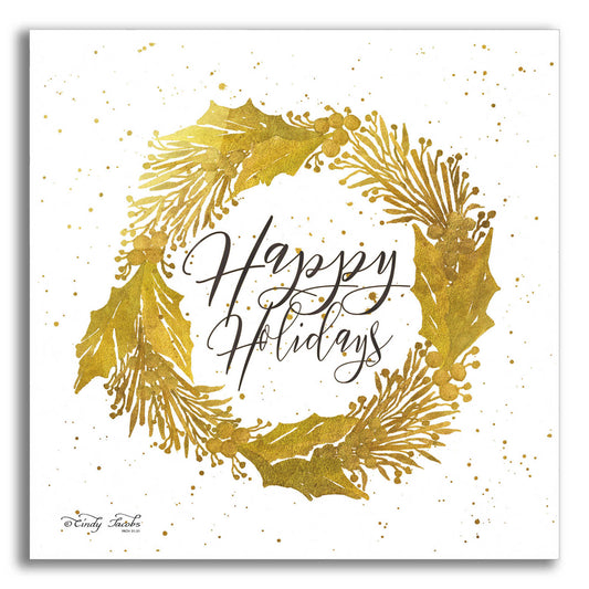 Epic Art 'Happy Holidays Gold Wreath' by Cindy Jacobs, Acrylic Glass Wall Art