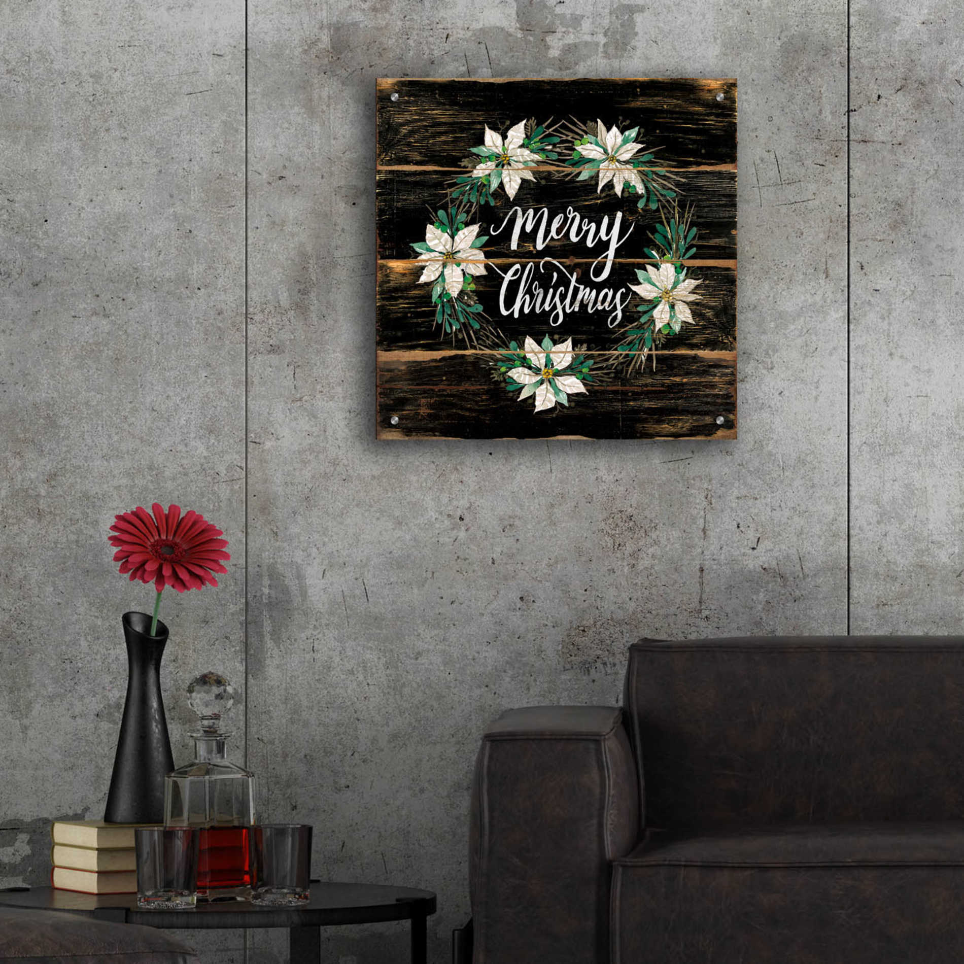 Epic Art 'Merry Christmas Poinsettia Wreath' by Cindy Jacobs, Acrylic Glass Wall Art,24x24