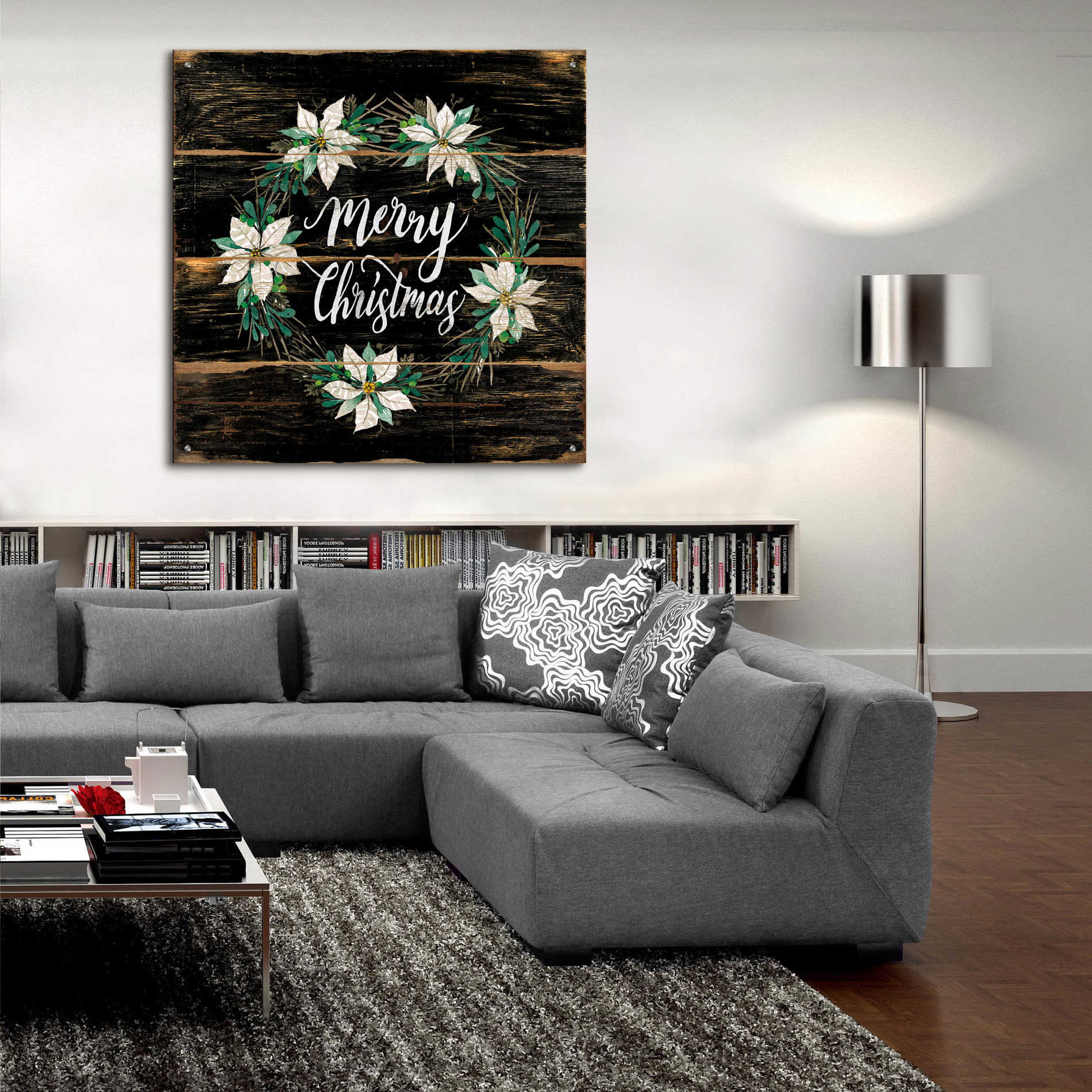 Epic Art 'Merry Christmas Poinsettia Wreath' by Cindy Jacobs, Acrylic Glass Wall Art,36x36