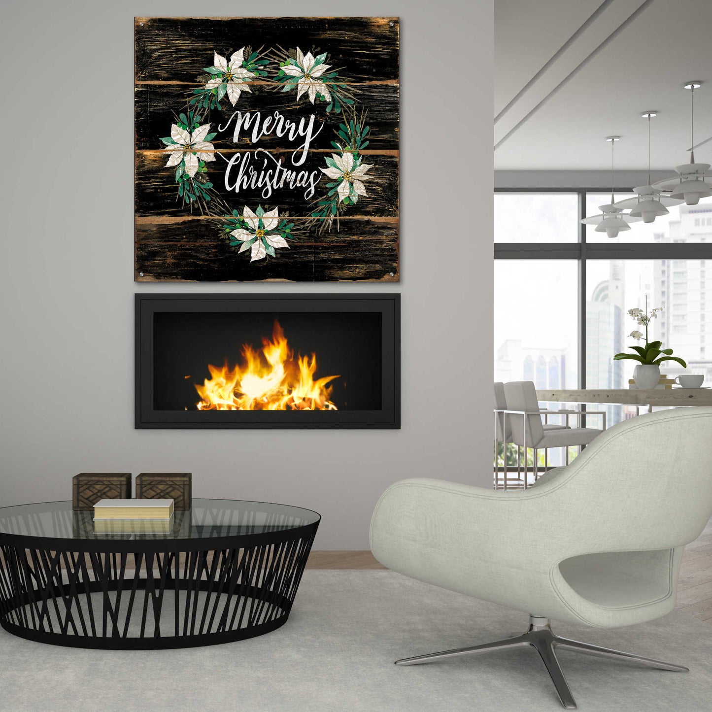 Epic Art 'Merry Christmas Poinsettia Wreath' by Cindy Jacobs, Acrylic Glass Wall Art,36x36