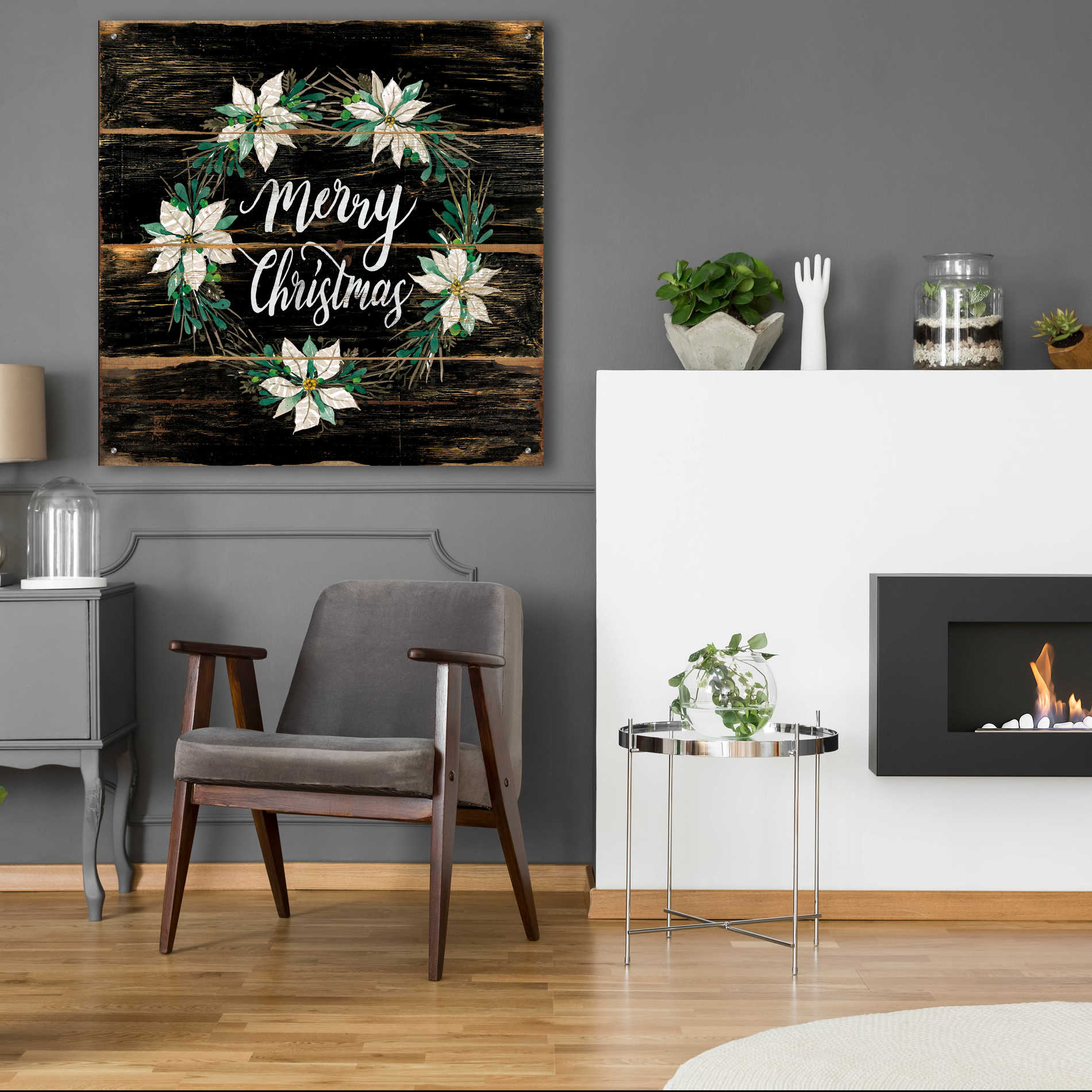 Epic Art 'Merry Christmas Poinsettia Wreath' by Cindy Jacobs, Acrylic Glass Wall Art,36x36