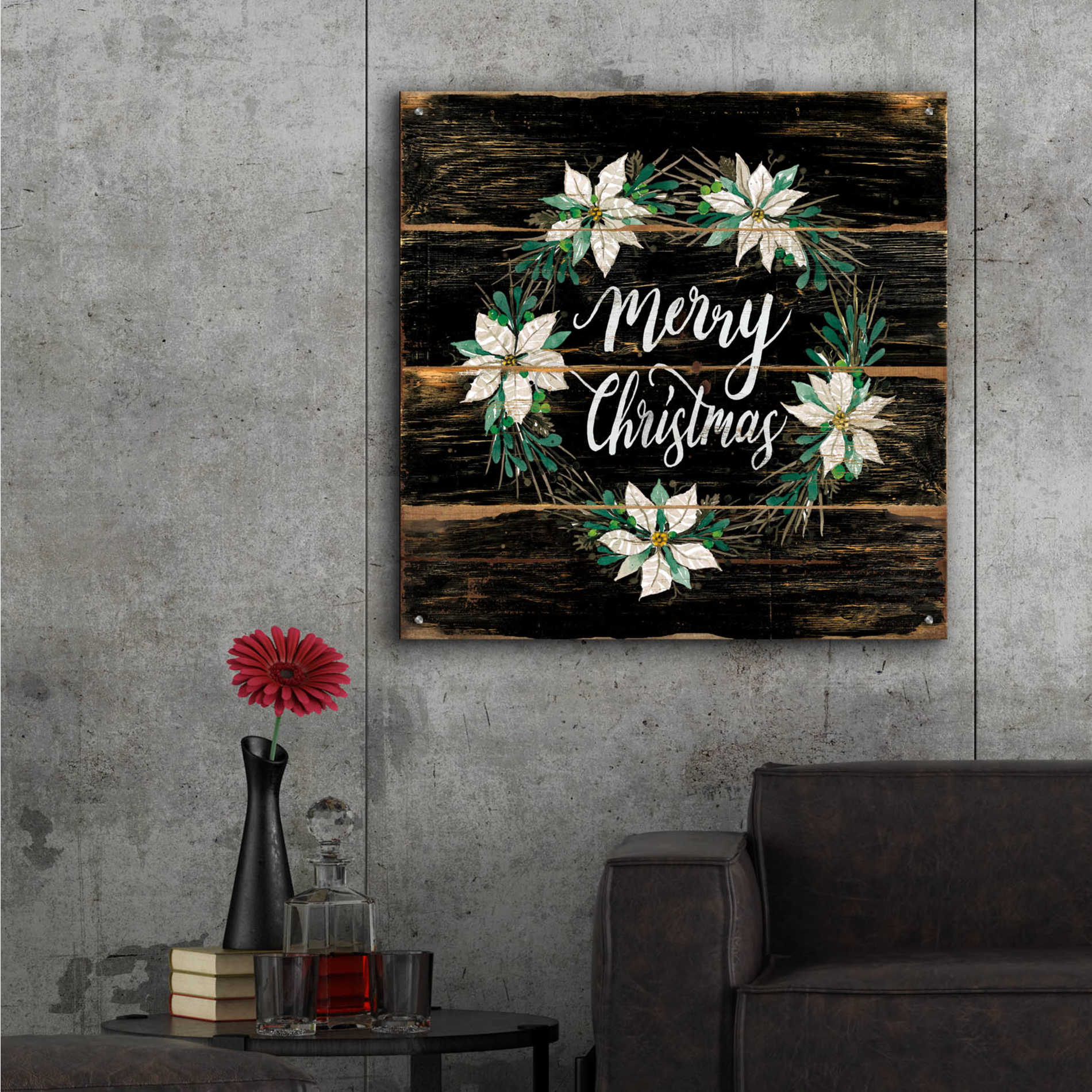 Epic Art 'Merry Christmas Poinsettia Wreath' by Cindy Jacobs, Acrylic Glass Wall Art,36x36