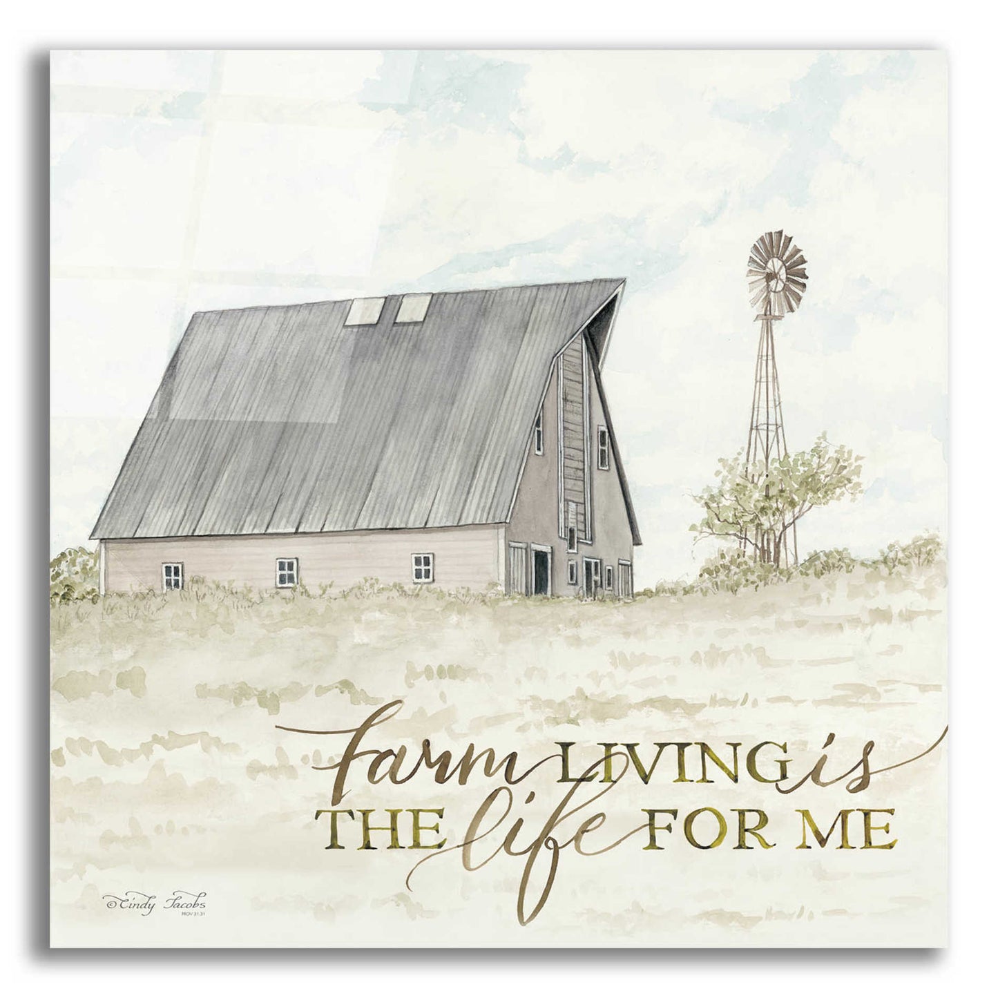 Epic Art 'Farm Living' by Cindy Jacobs, Acrylic Glass Wall Art,12x12